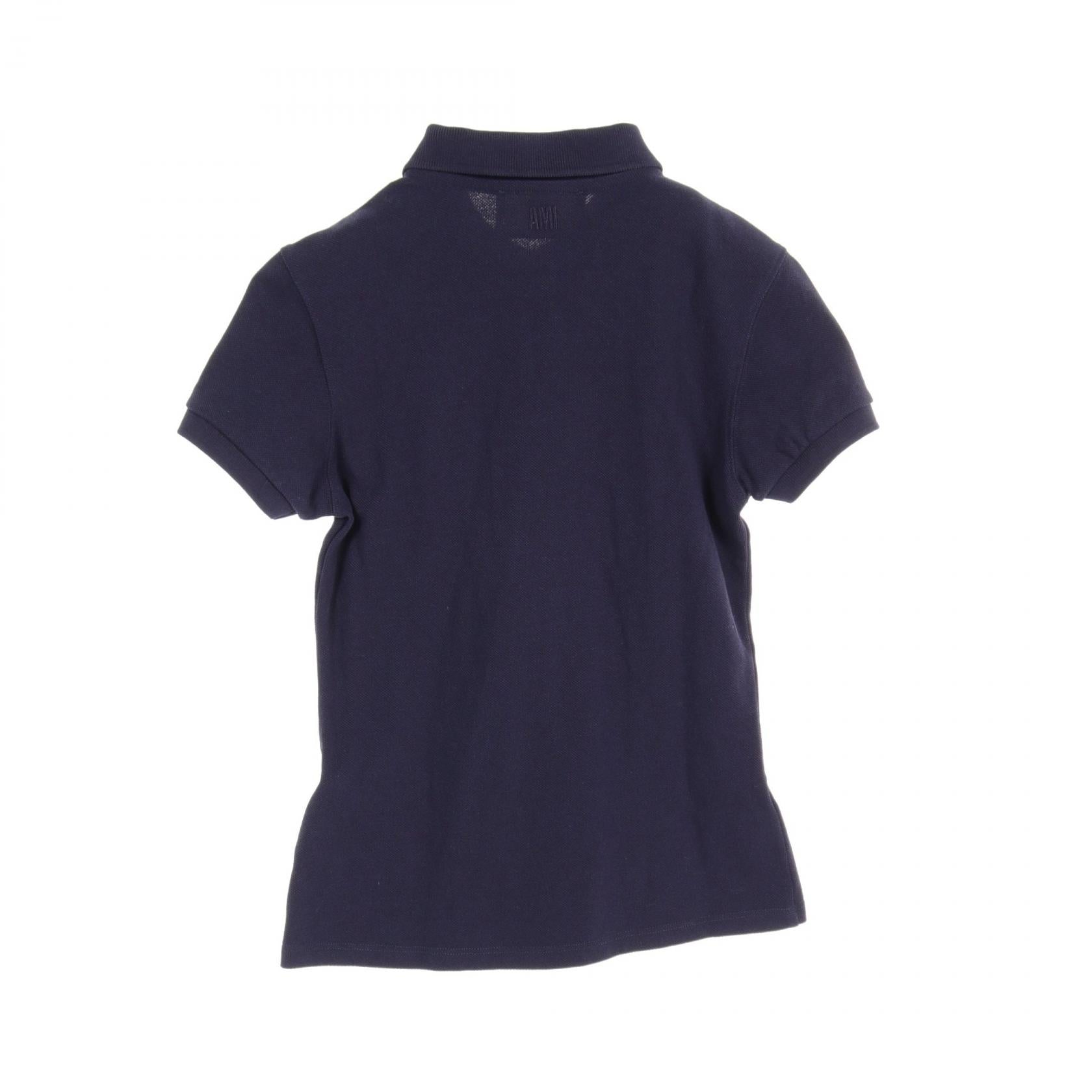 AMI Heart Logo Cotton Polo Shirt Navy