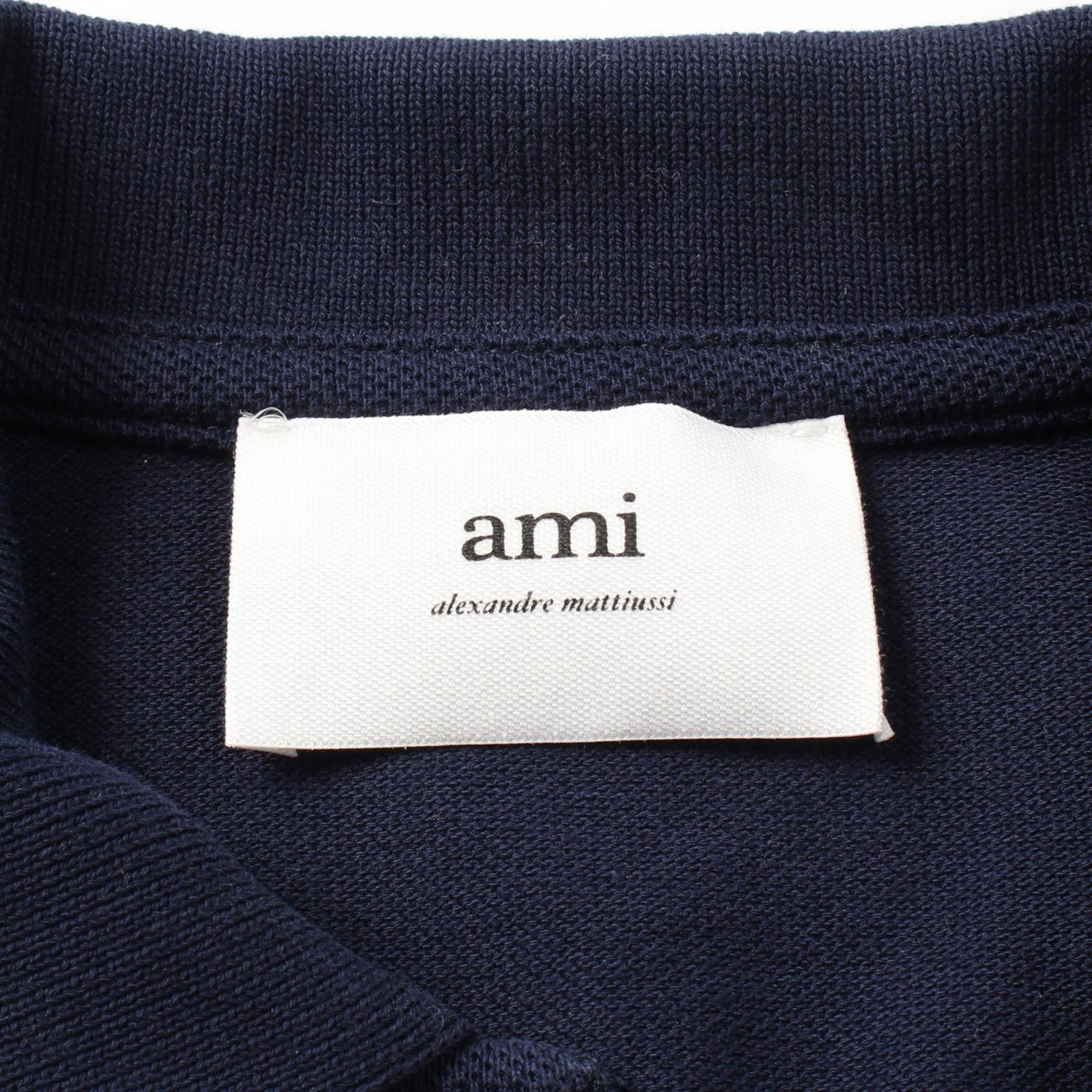 AMI Heart Logo Cotton Polo Shirt Navy