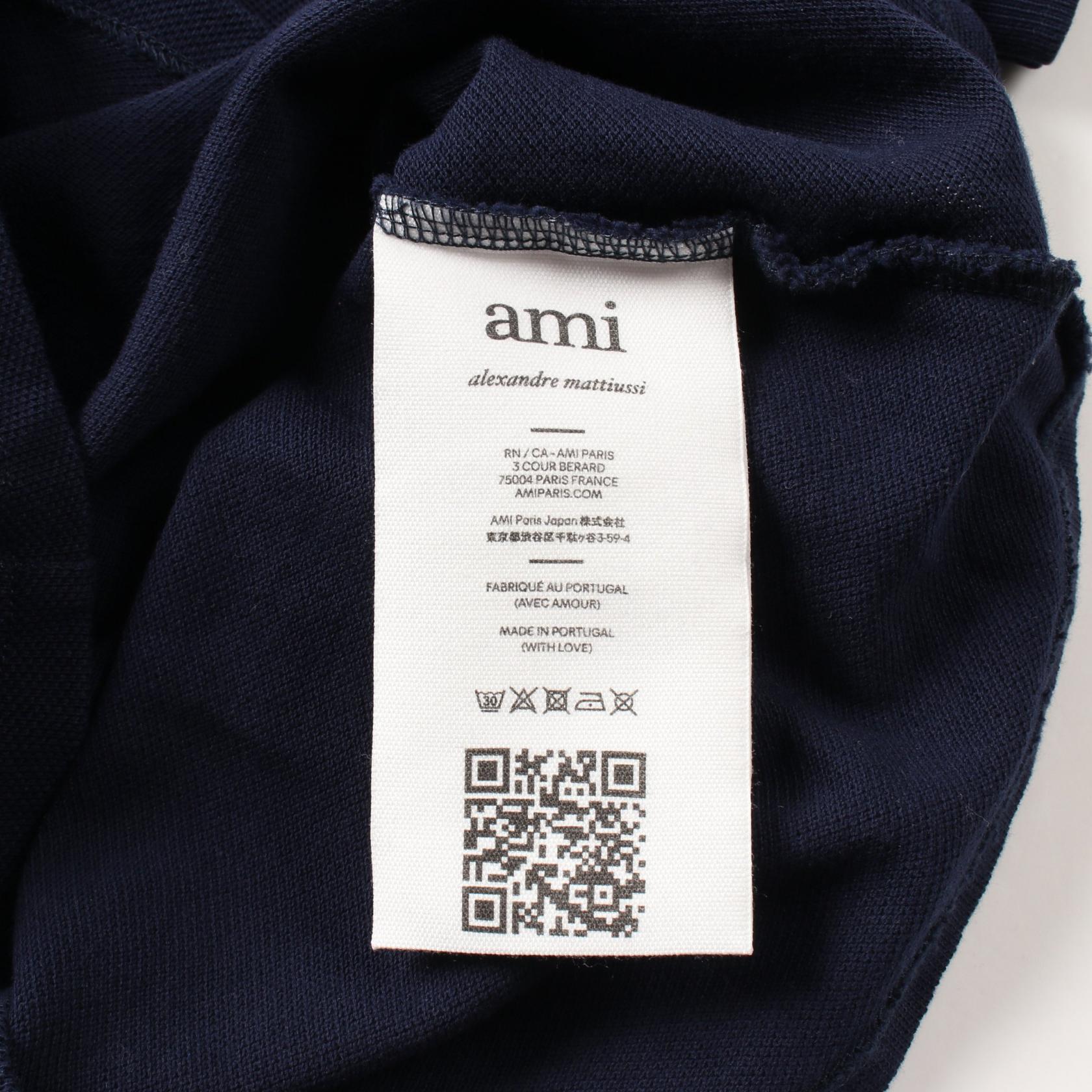 AMI Heart Logo Cotton Polo Shirt Navy