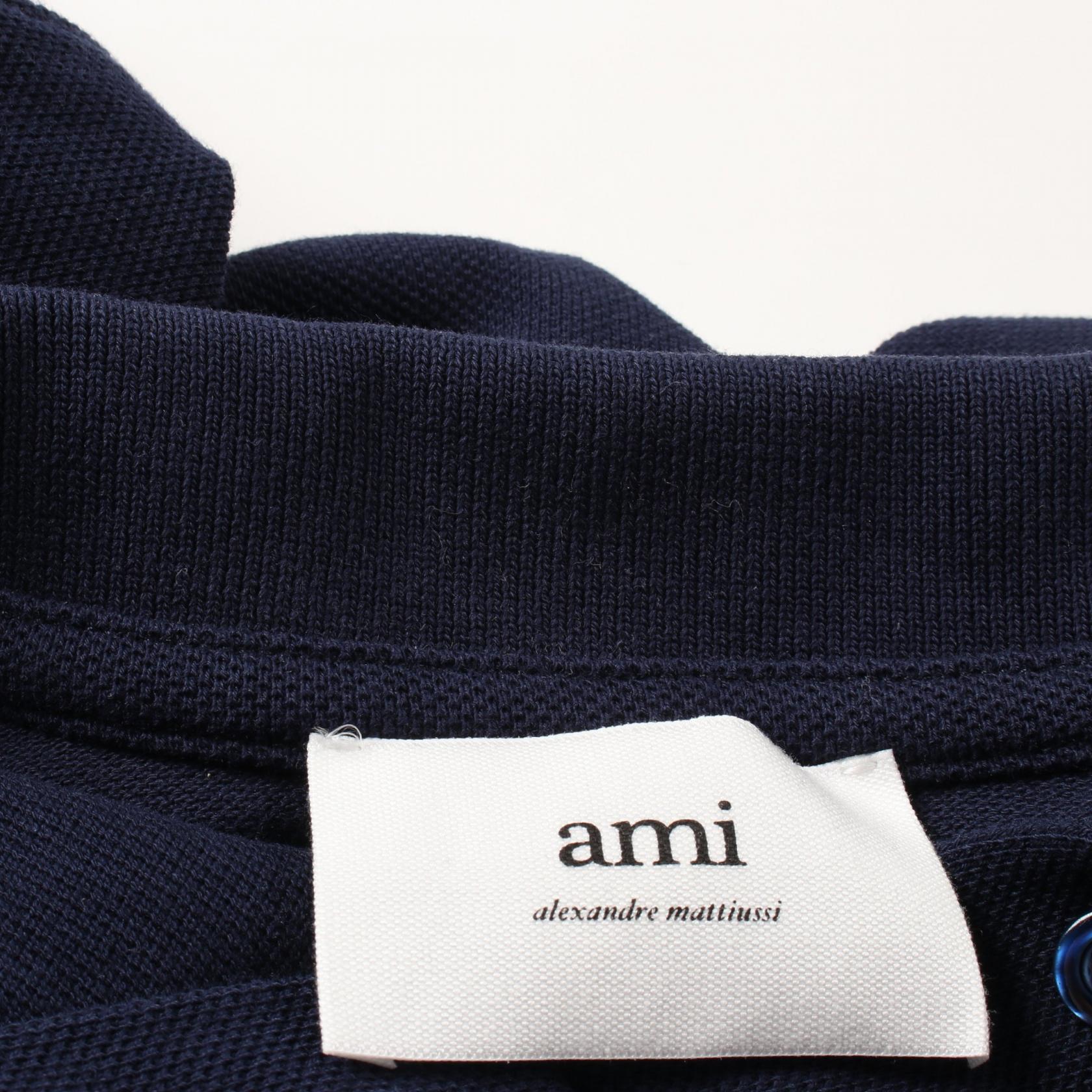 AMI Heart Logo Cotton Polo Shirt Navy