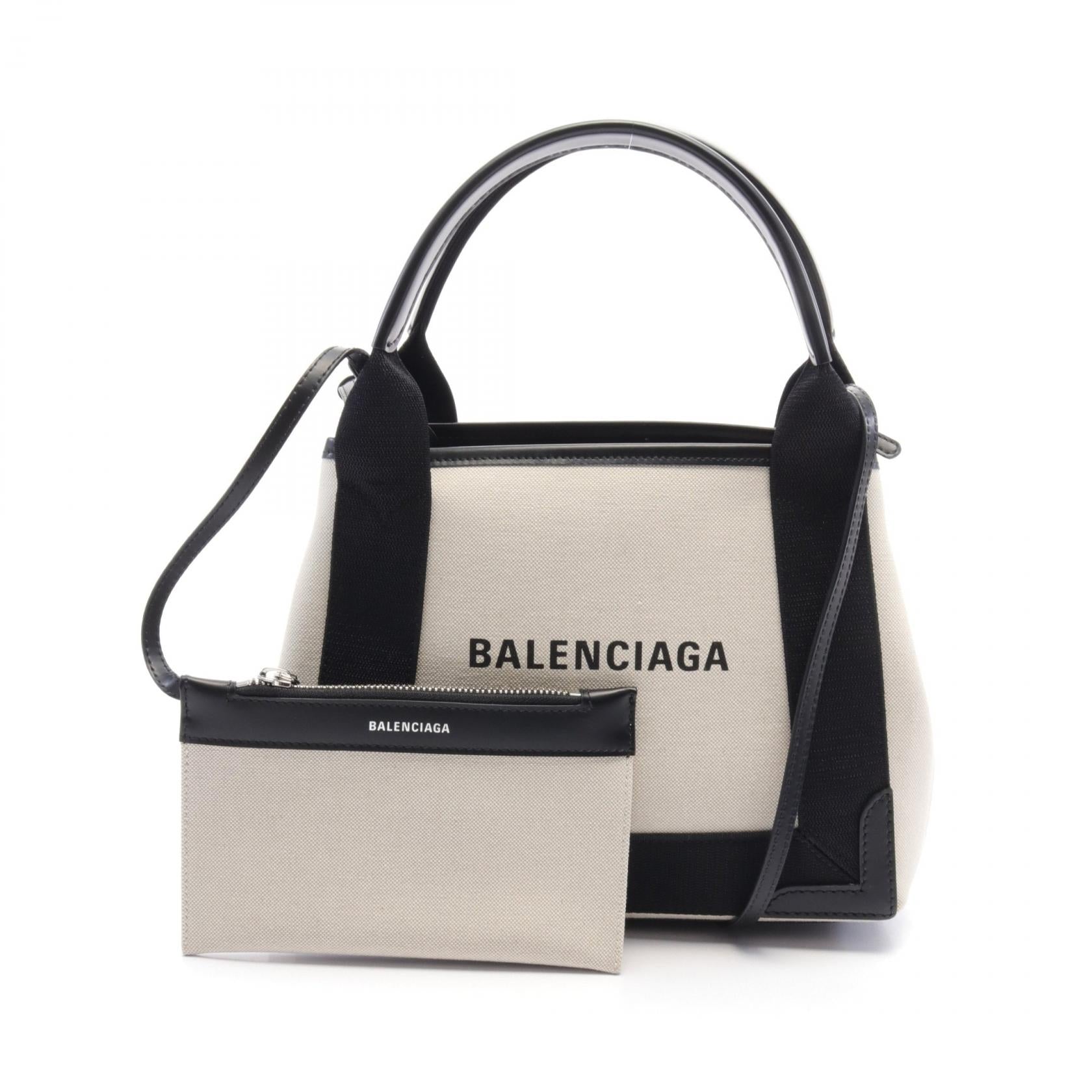 Balenciaga Canvas Leather Navy Cabas XS Handbag