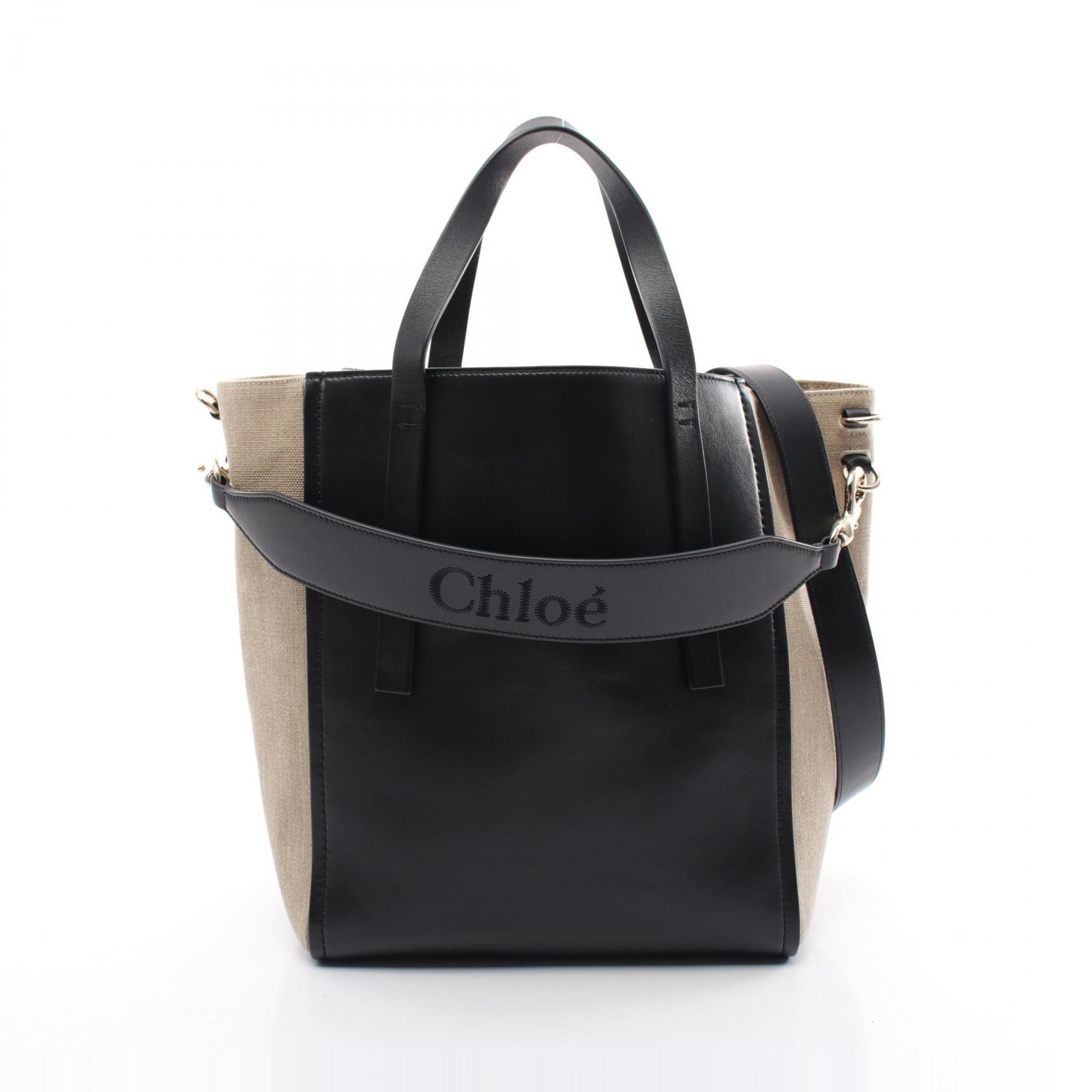 Chloe Leather Tote Bag Black/Beige