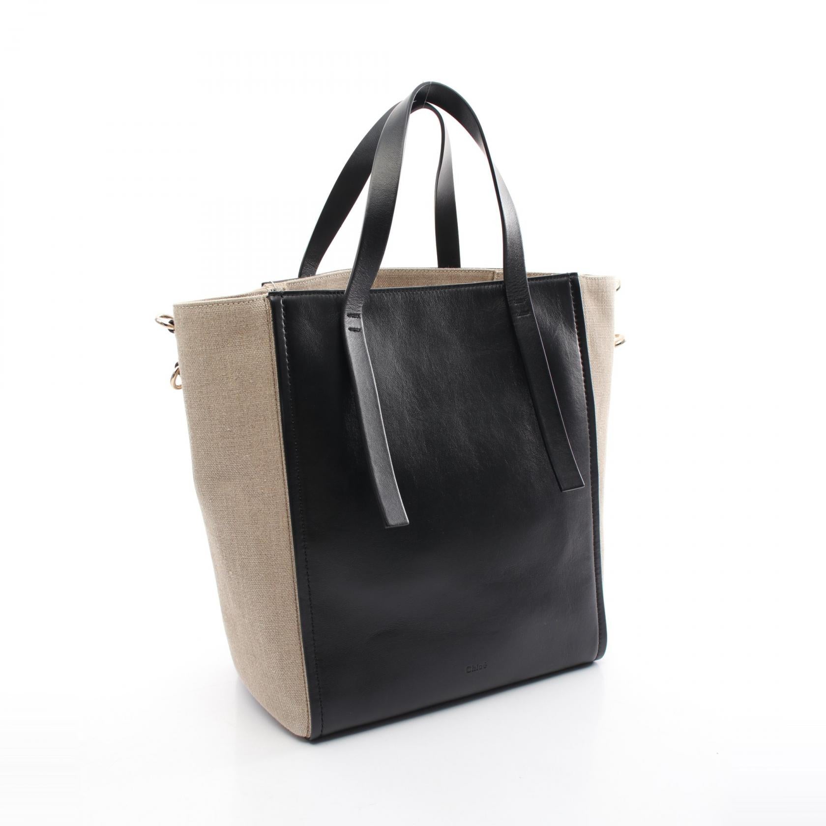 Chloe Leather Tote Bag Black/Beige