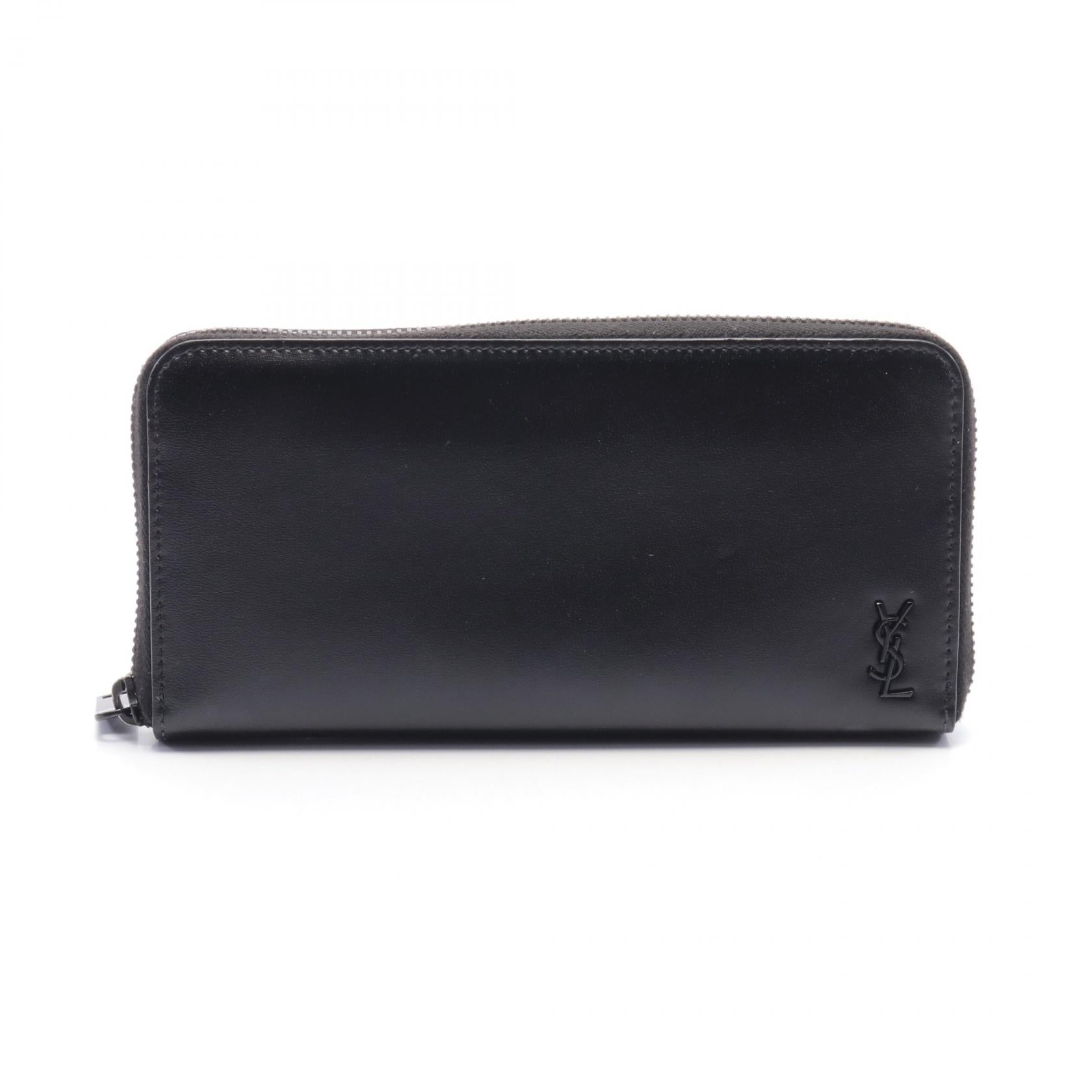 Yves Saint Laurent Leather Round Wallet Black