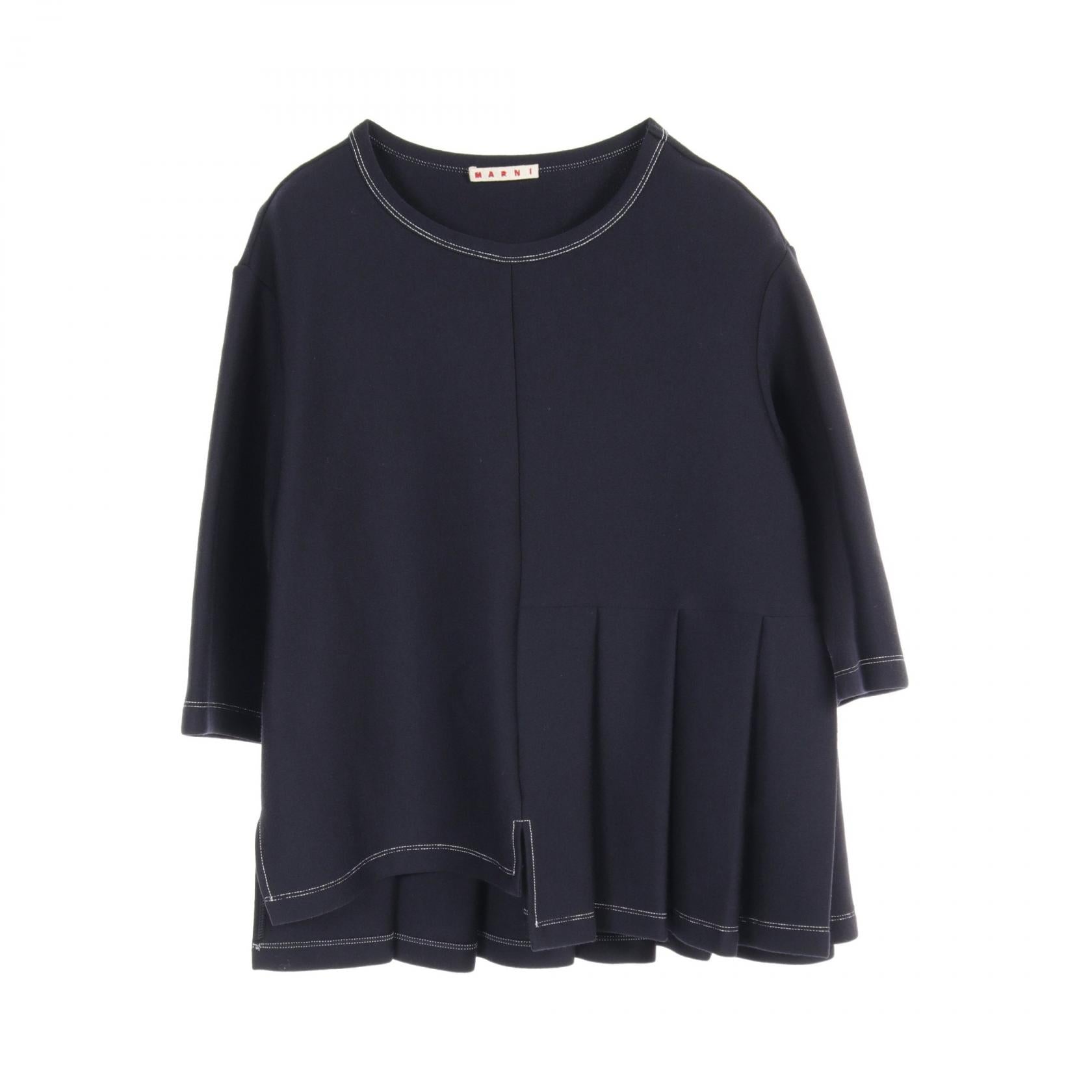 Marni Asymmetrical Pleated Wool Nylon Pullover Top