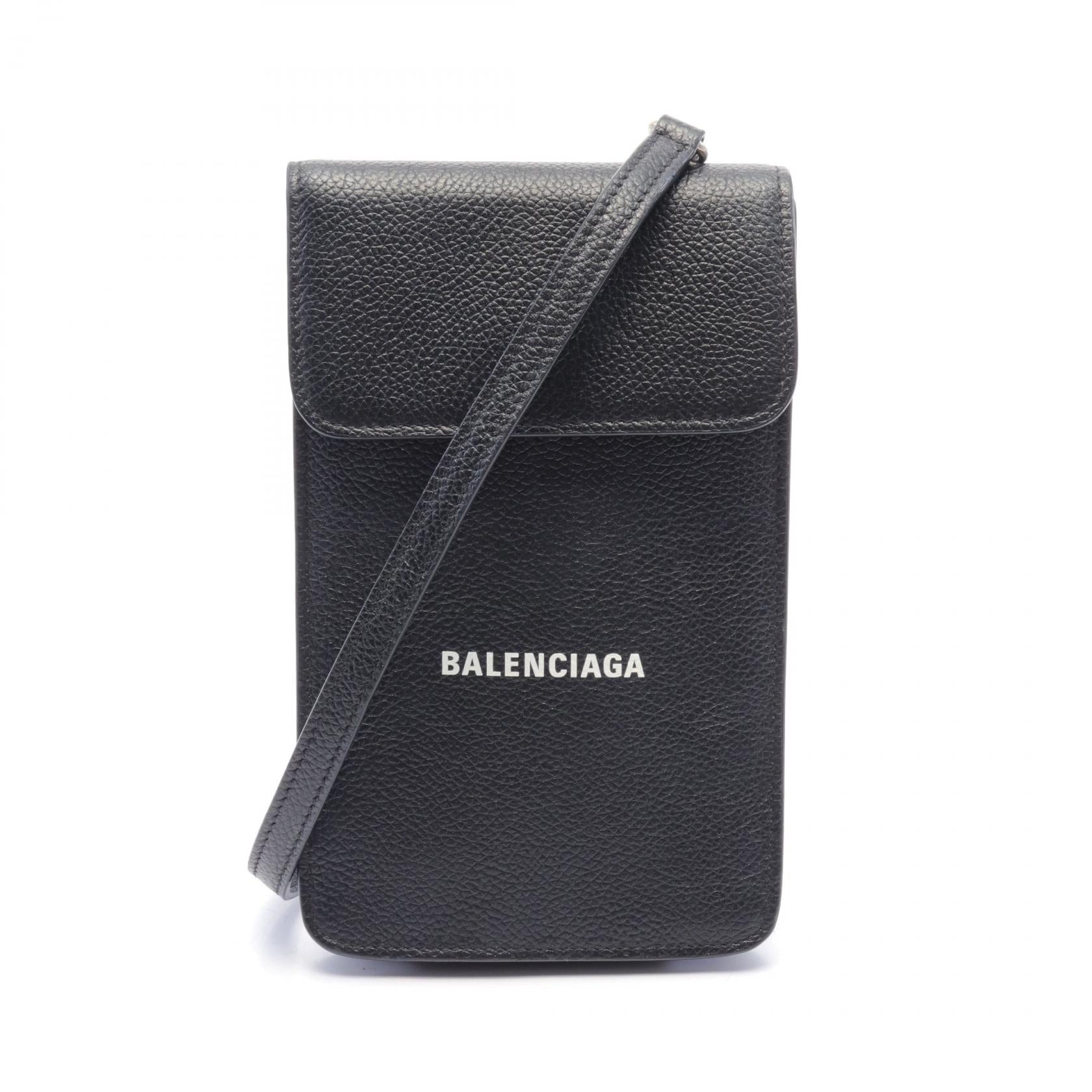 Balenciaga Leather Phone Case Shoulder Bag Black