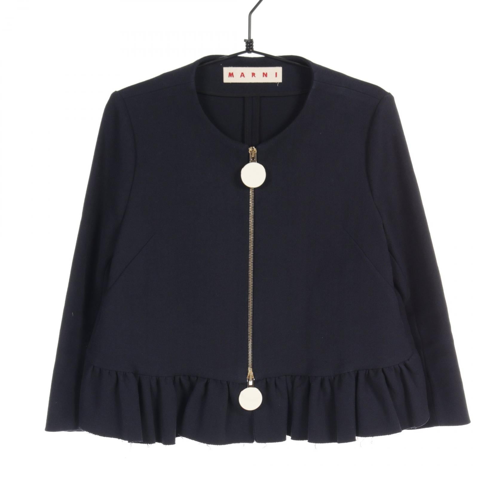 Marni Cotton Collarless Jacket Navy