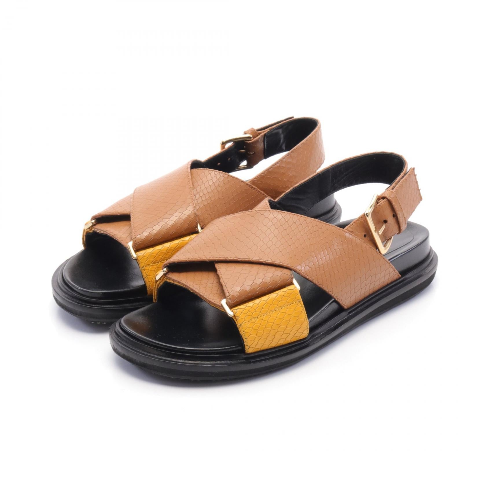 MARNI FUSSBETT Leather Sandals Brown/Yellow