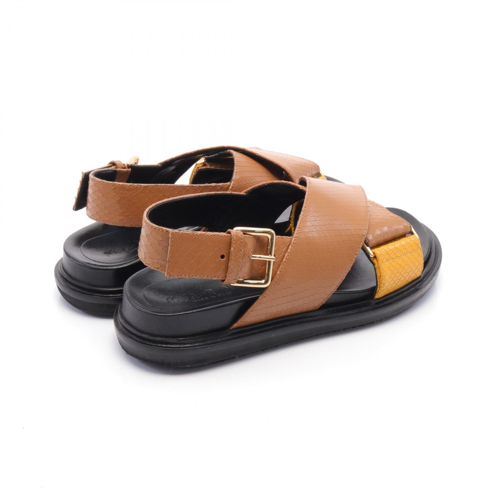 MARNI FUSSBETT Leather Sandals Brown/Yellow