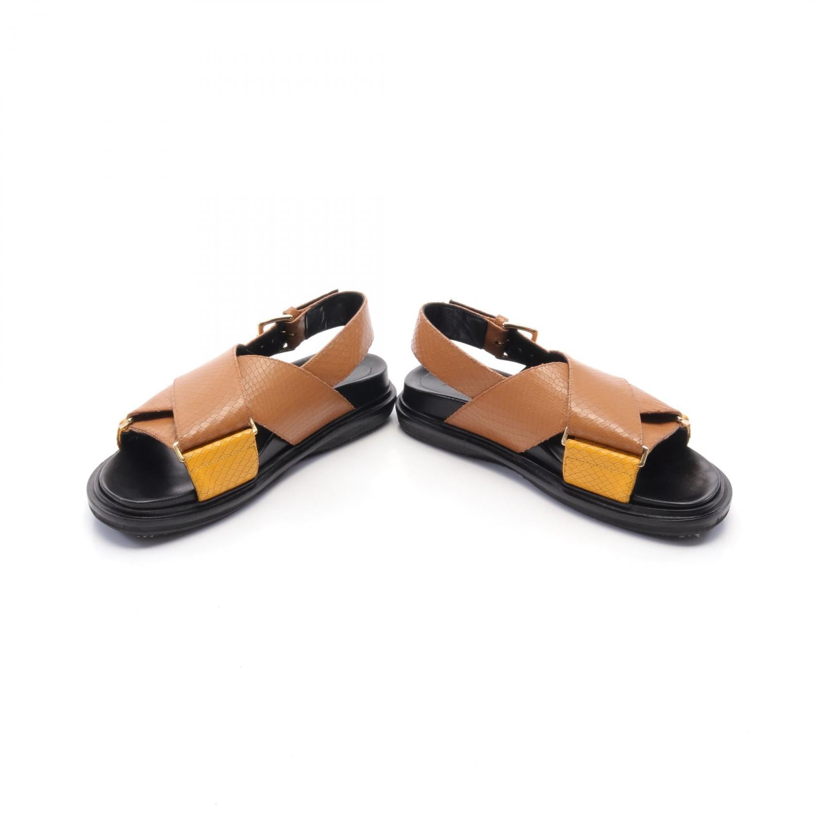 MARNI FUSSBETT Leather Sandals Brown/Yellow