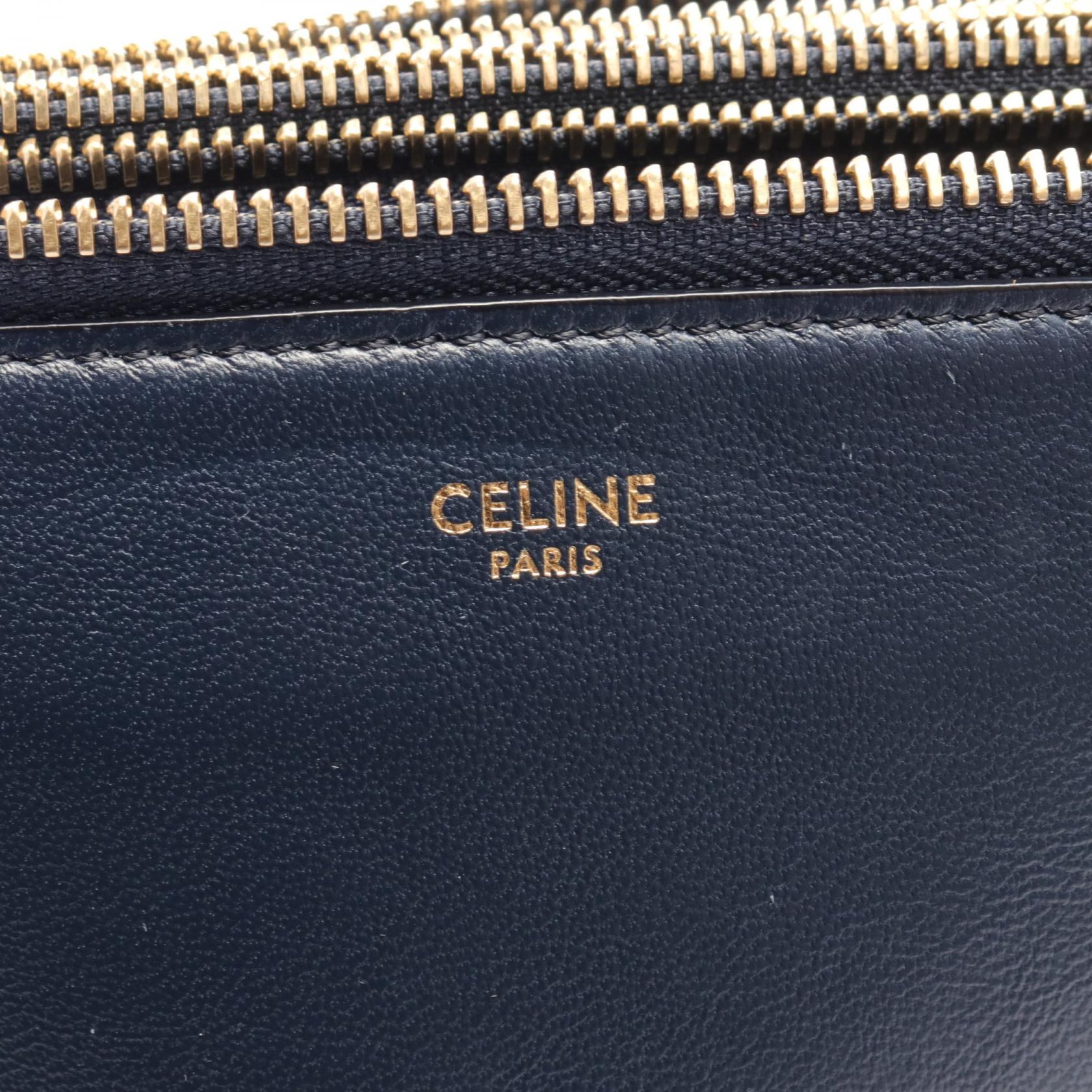 Celine Trio Large Leather Shoulder Bag Navy