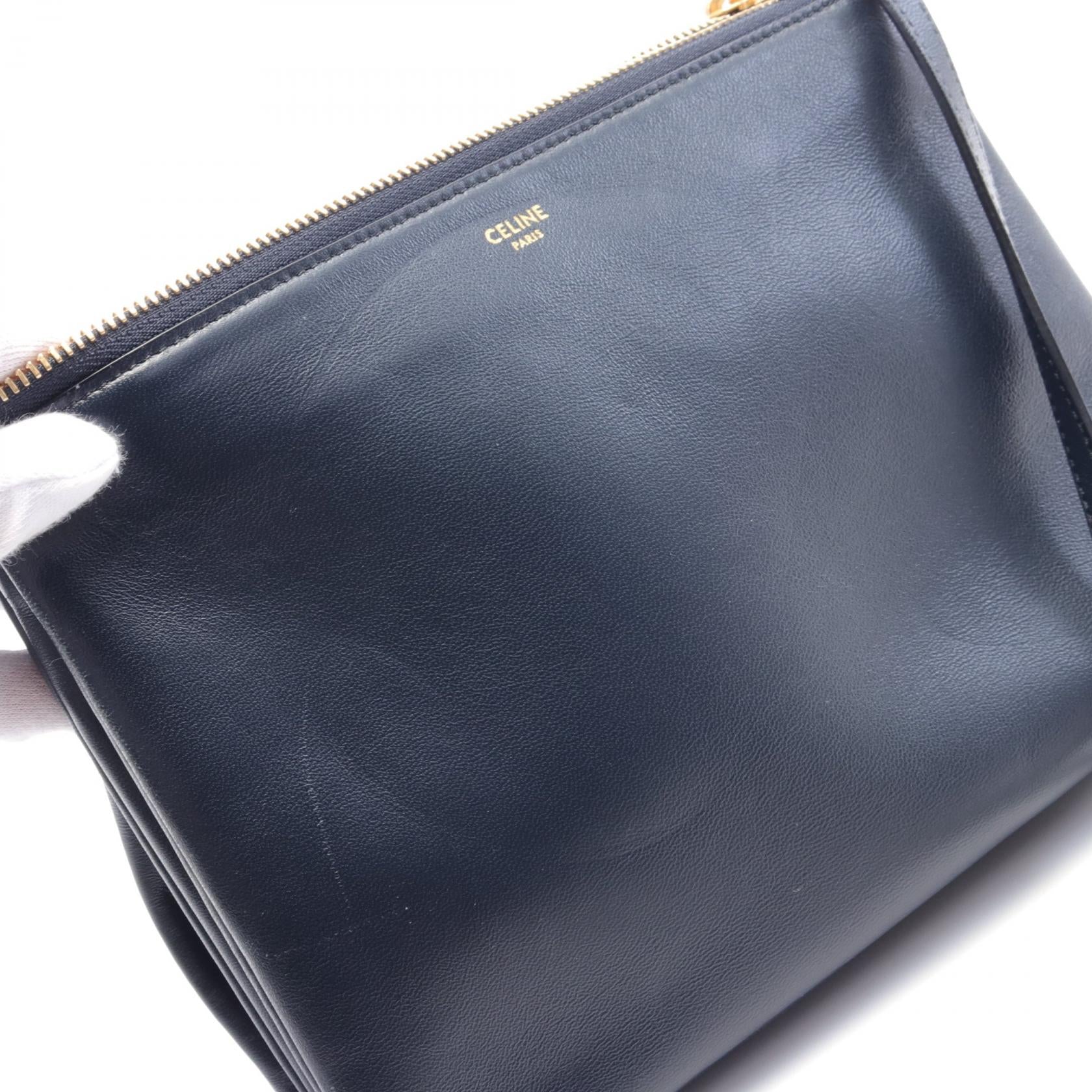 Celine Trio Large Leather Shoulder Bag Navy