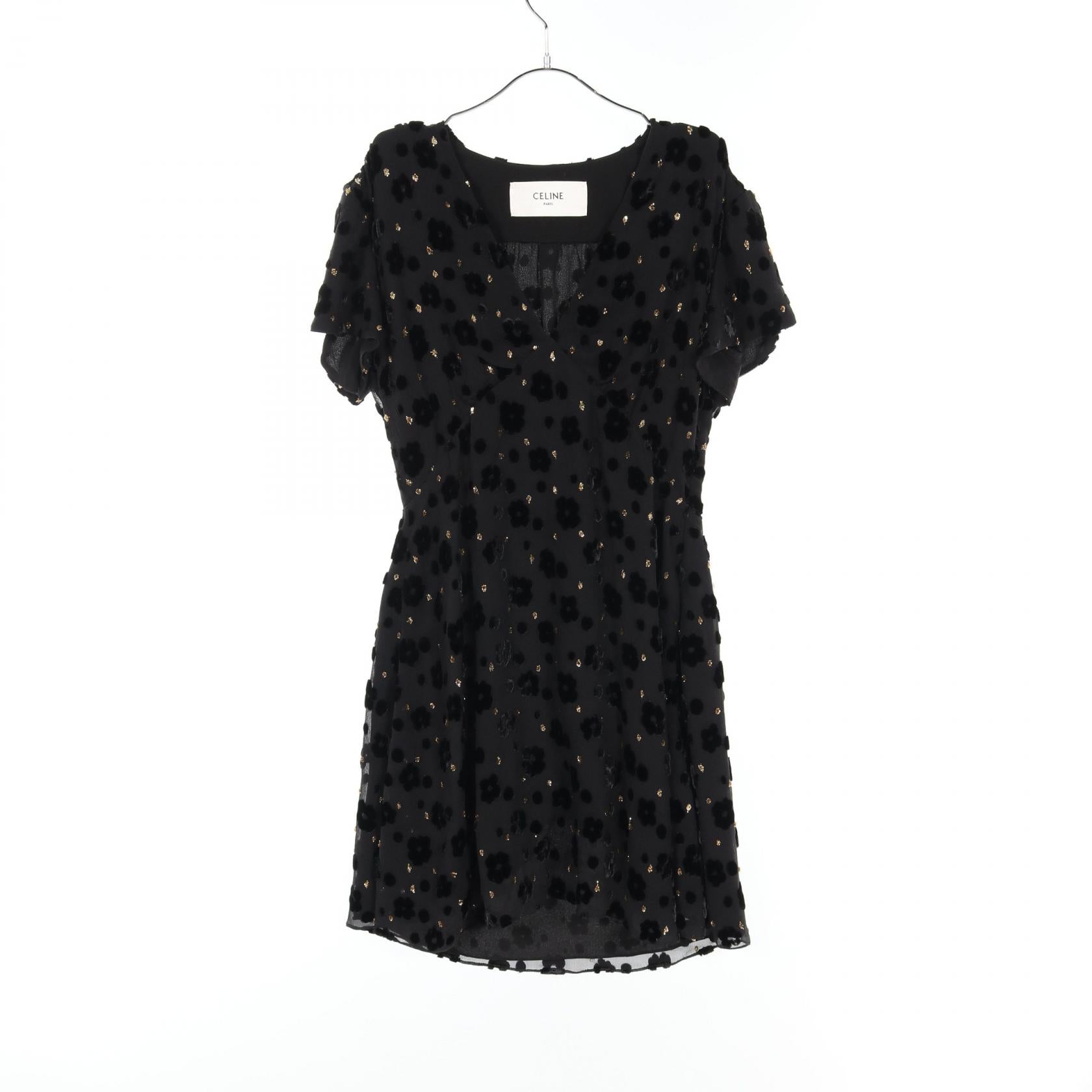 Celine Rayon Silk Babydoll Mini Dress Black