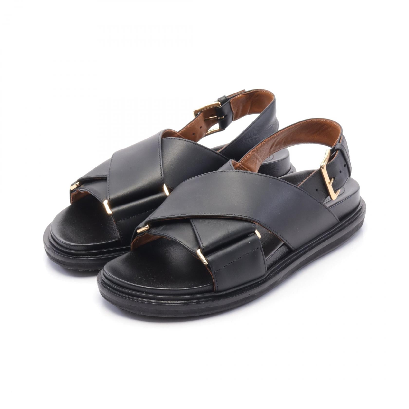 Marni Leather Crisscross Sandals Black