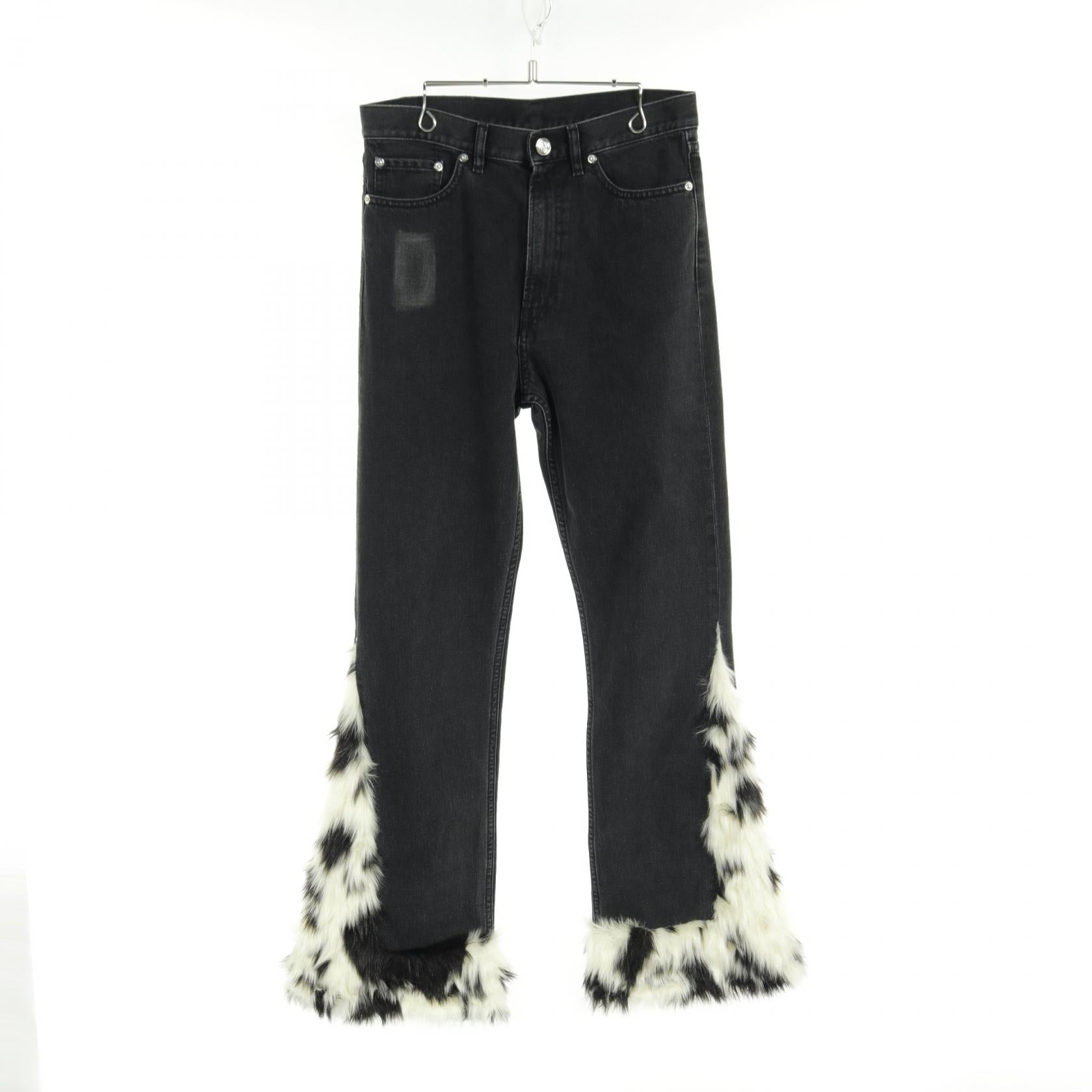 Blue Marble Faux Fur Denim Pants Cotton