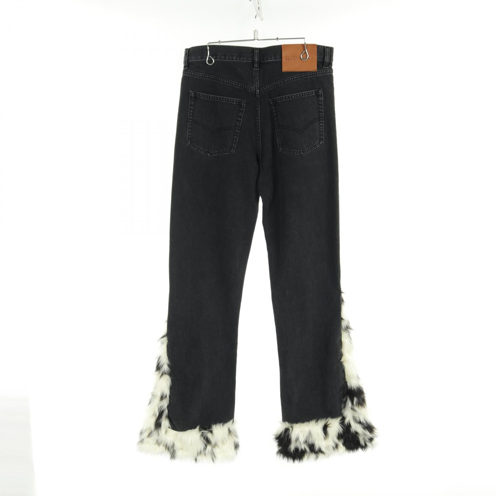 Blue Marble Faux Fur Denim Pants Cotton