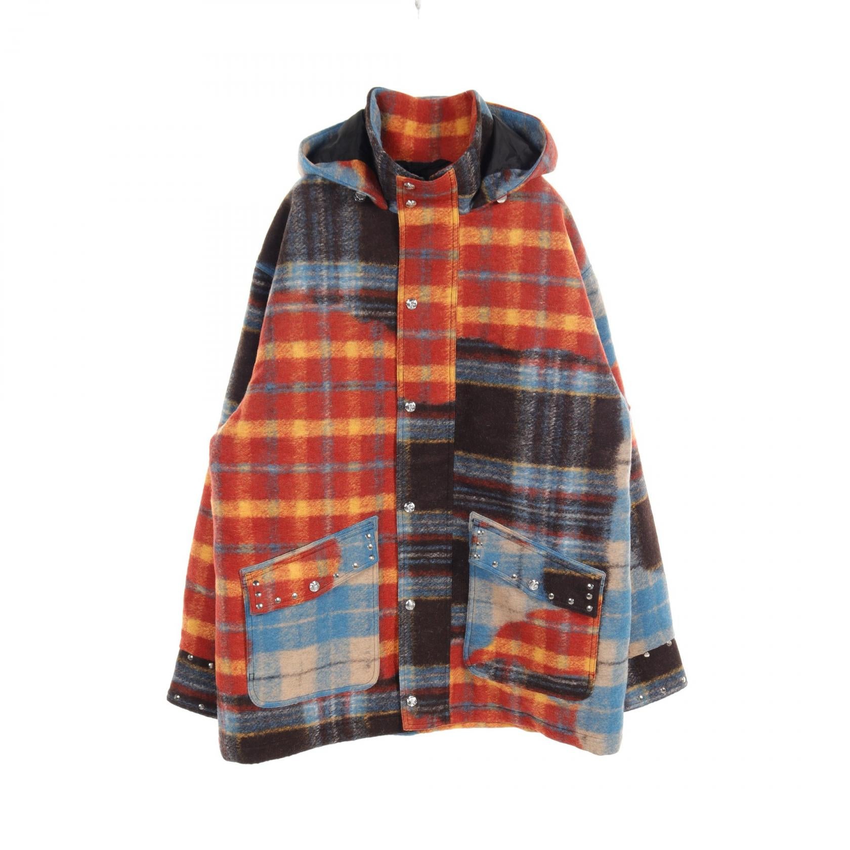 Blue Marble Studded Tartan Wool Parka