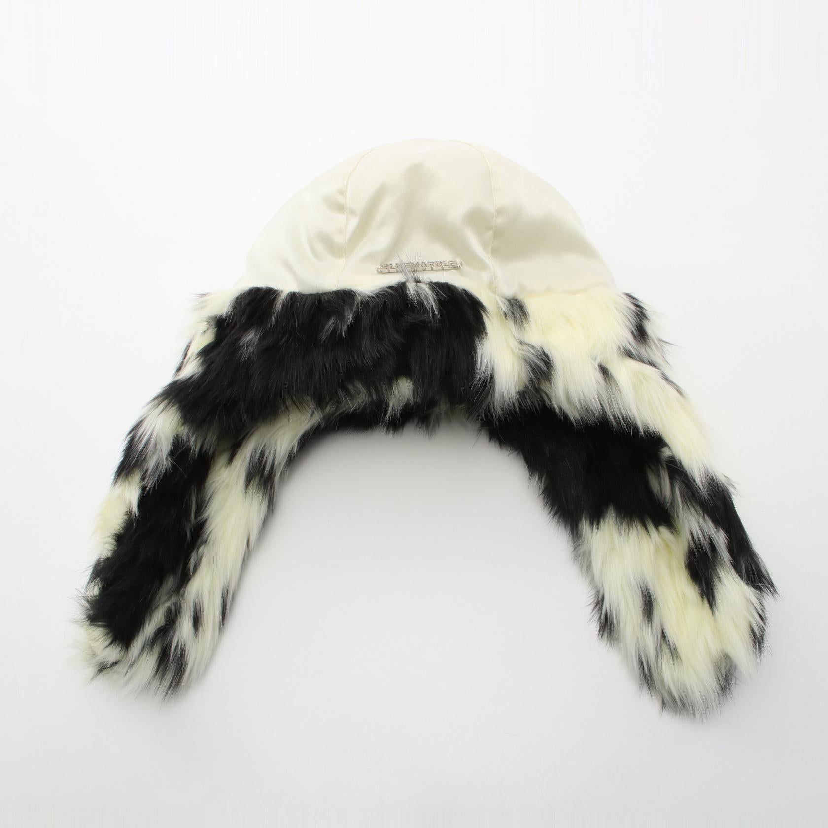 Blue Marble Faux Fur Chapka Hat Nylon Ivory/Black