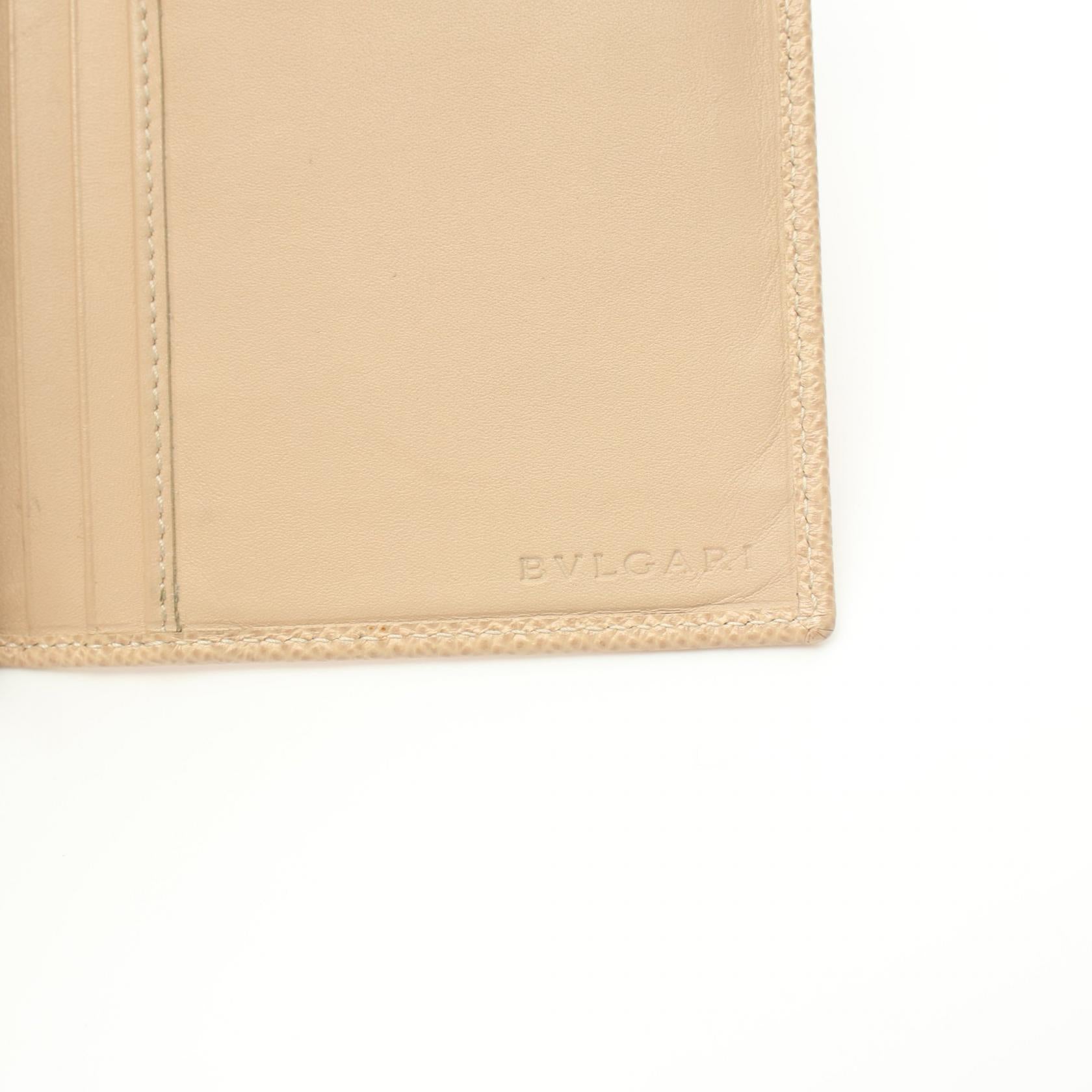 Bvlgari Leather Bifold Wallet Beige