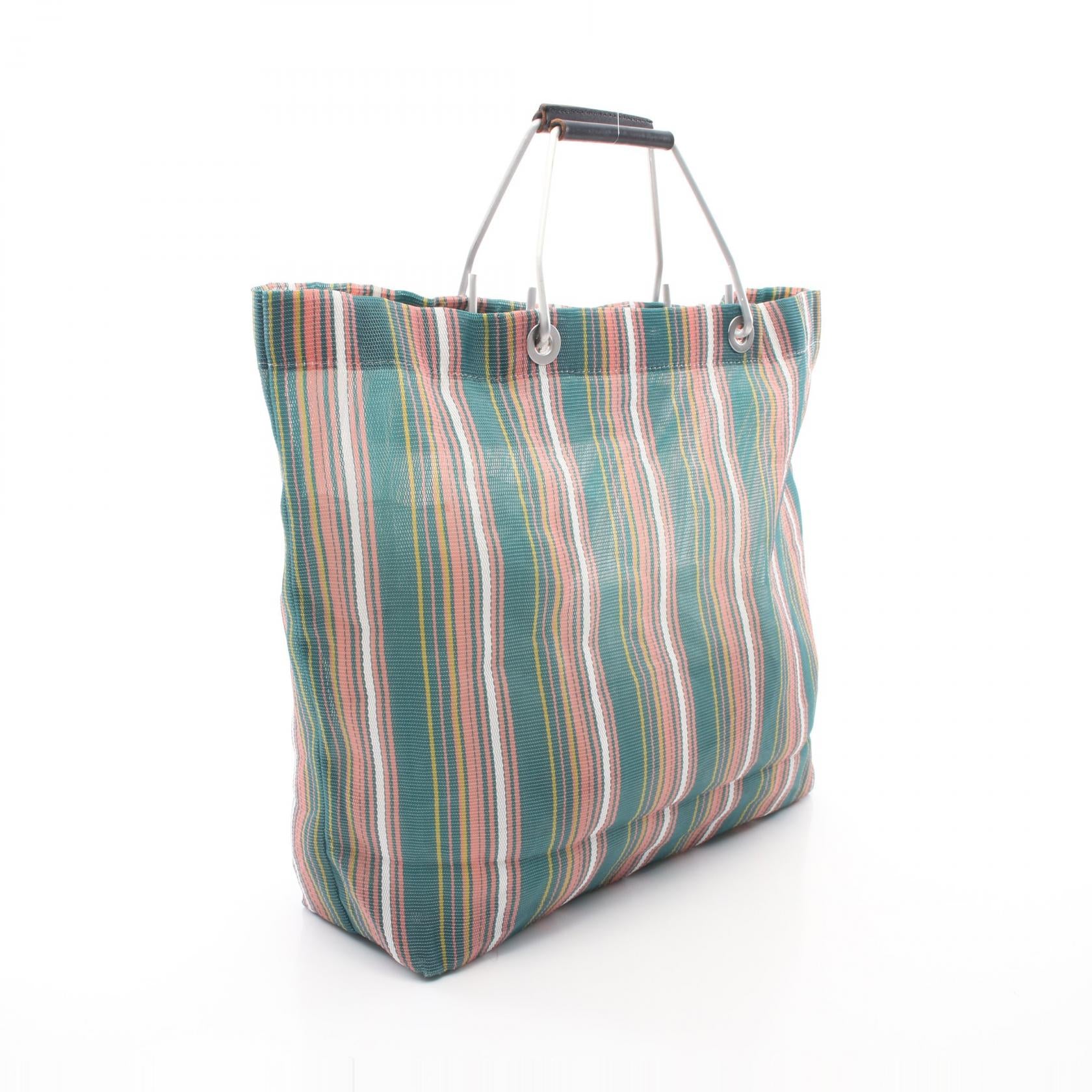 Marni Flower Cafe Stripe Tote Bag Leather Fabric