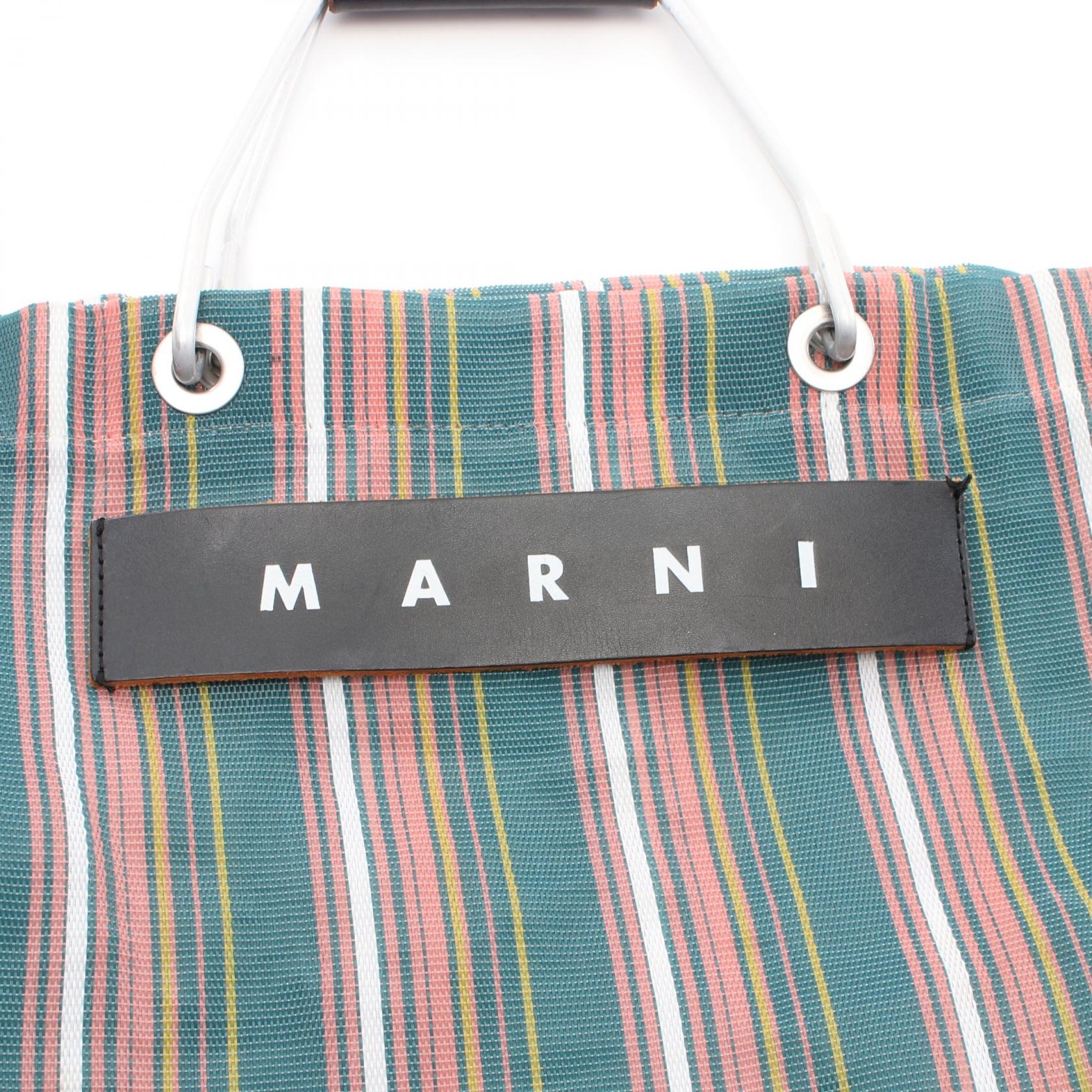 Marni Flower Cafe Stripe Tote Bag Leather Fabric