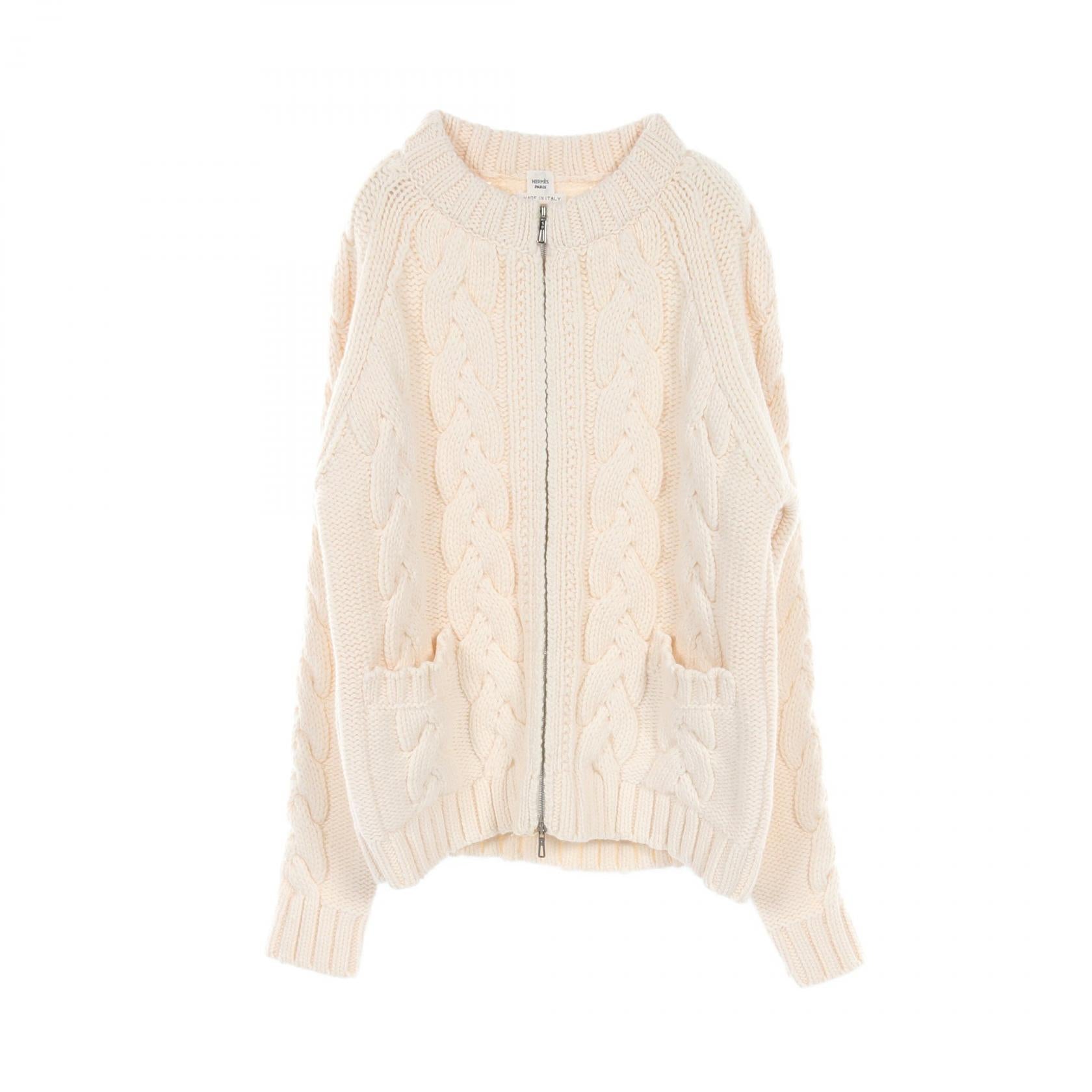 Hermes Wool Cashmere Mohair Cardigan Ivory