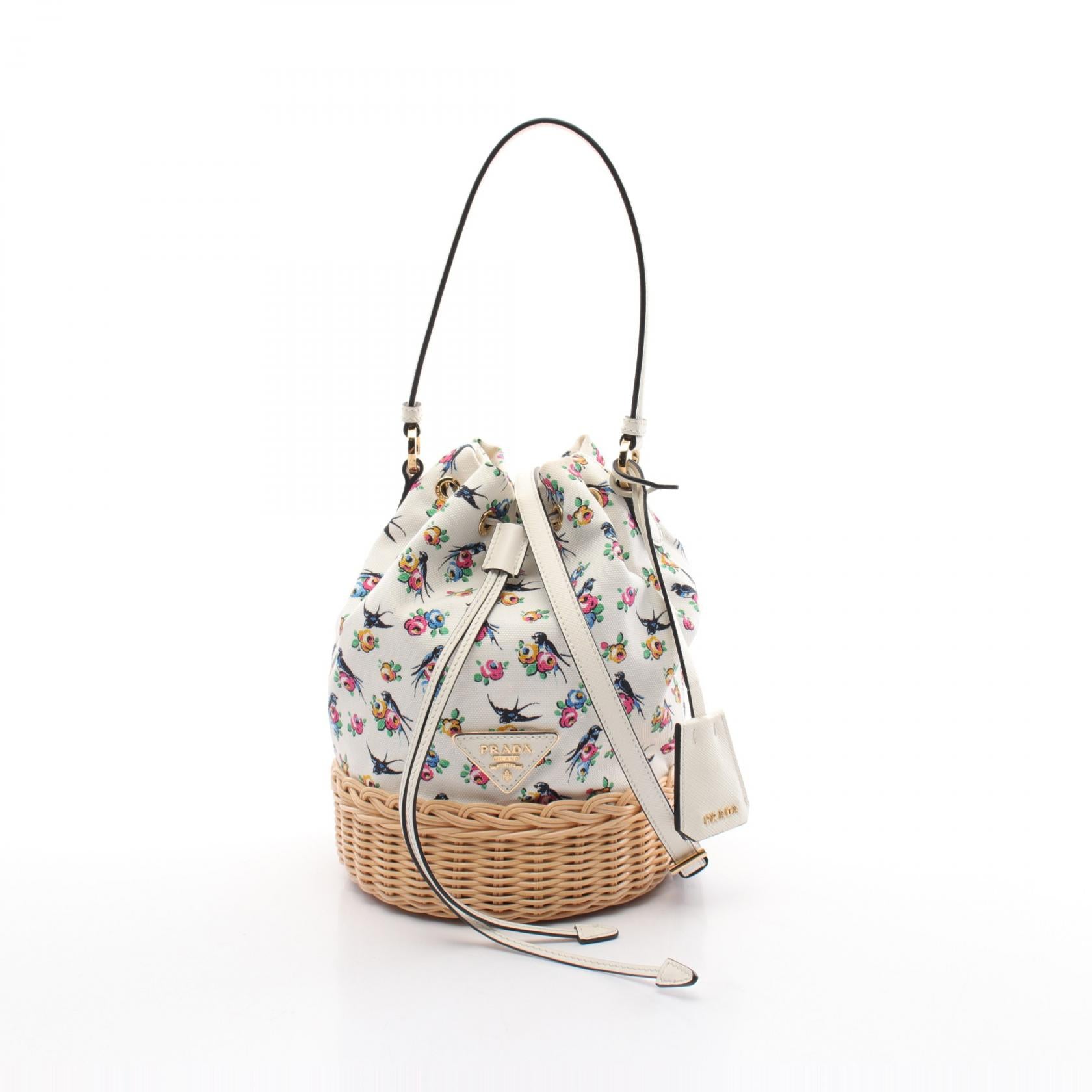 Prada Canvas Wicker Handbag 1BE040