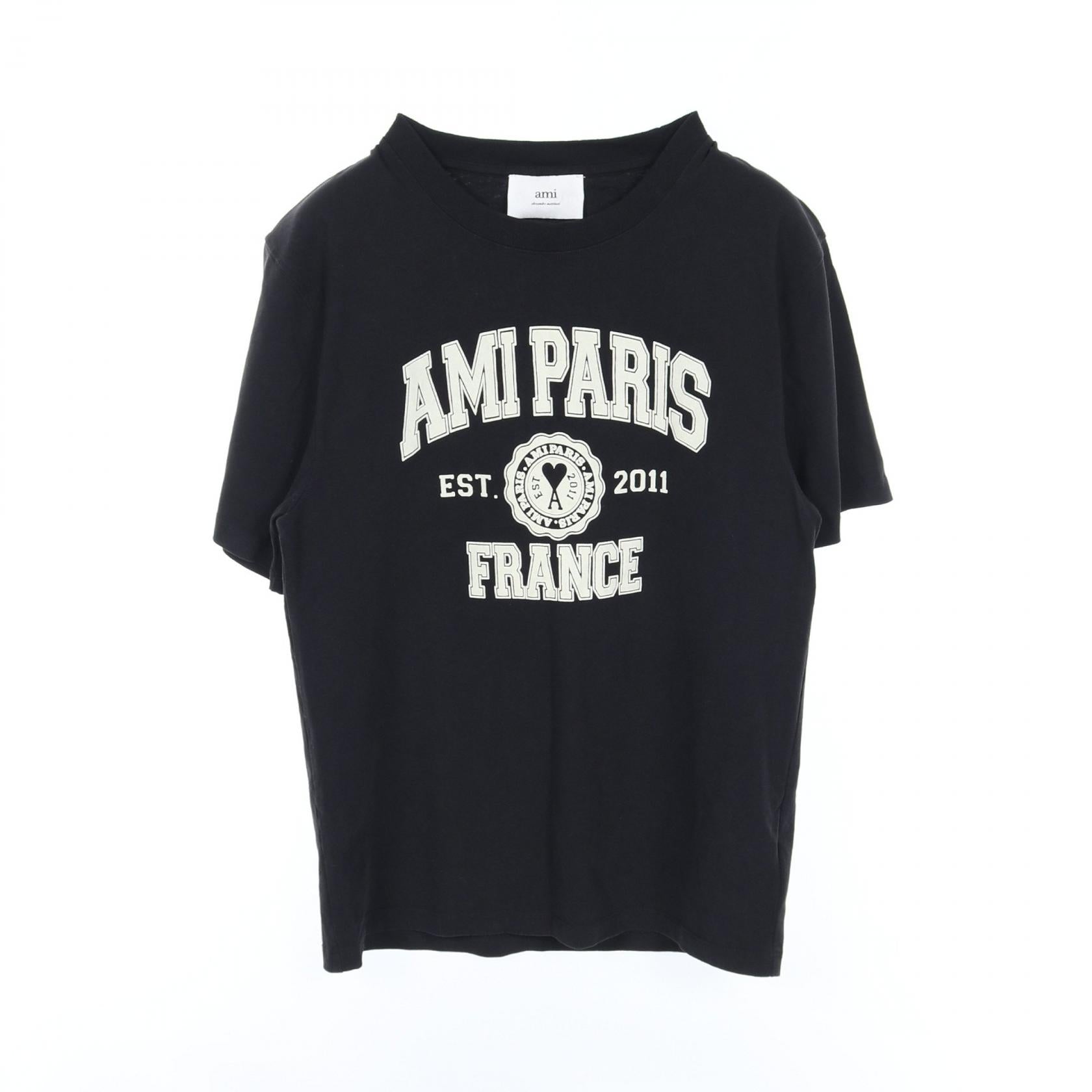 AMI France Logo Cotton T-Shirt Black