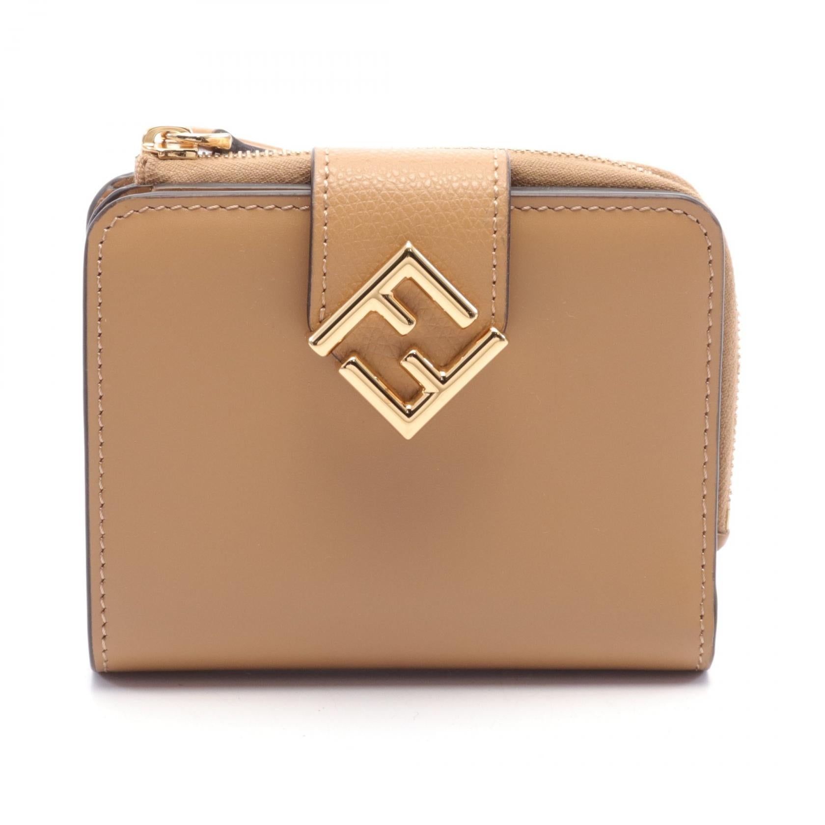 Fendi Leather ALWA FF Diamond Wallet Beige