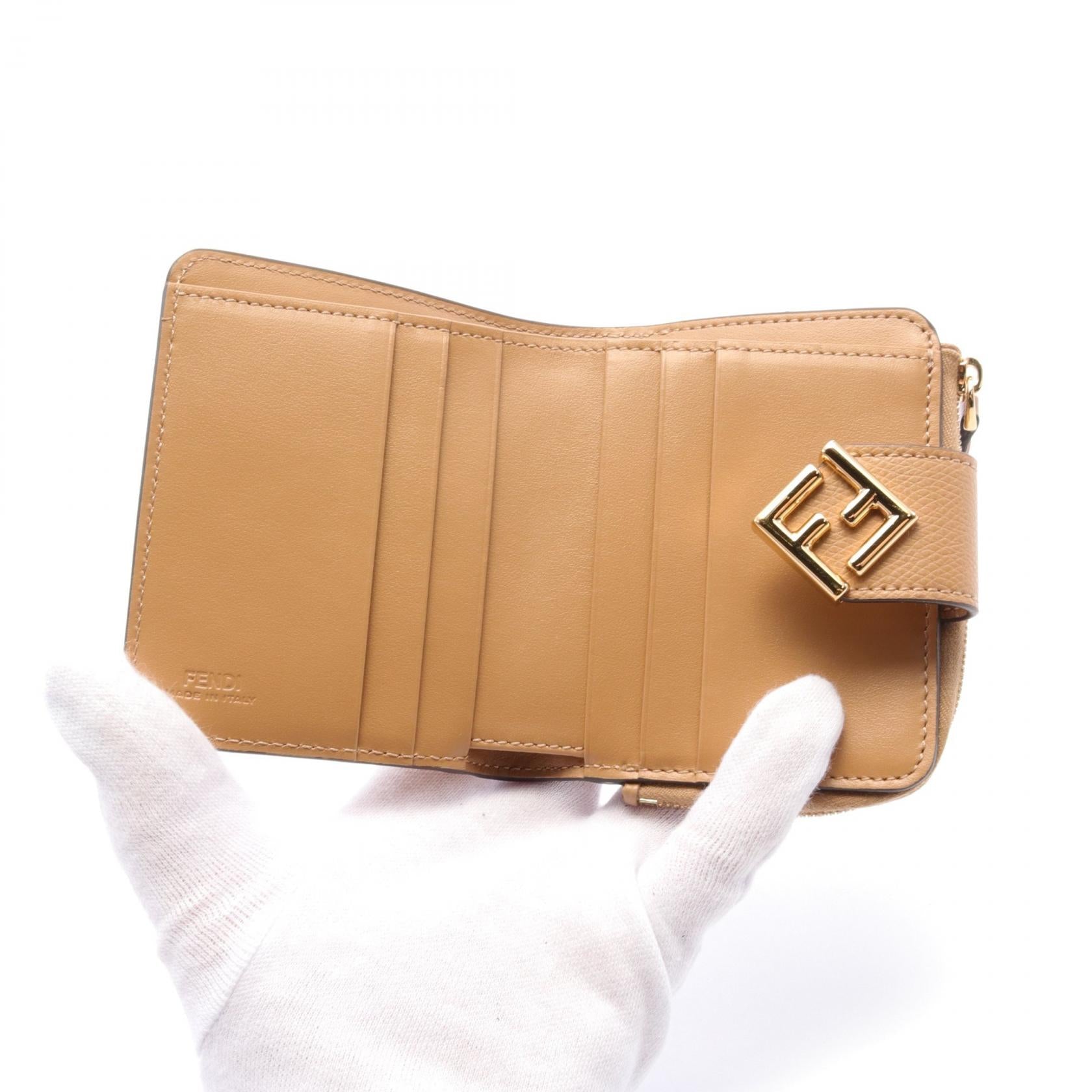 Fendi Leather ALWA FF Diamond Wallet Beige