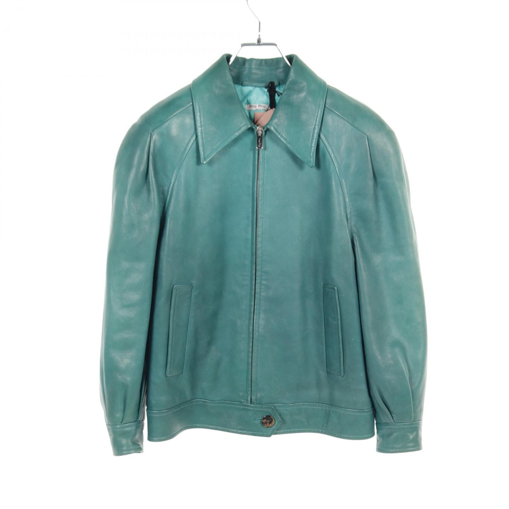 Miu Miu Lamb Leather Jacket Green