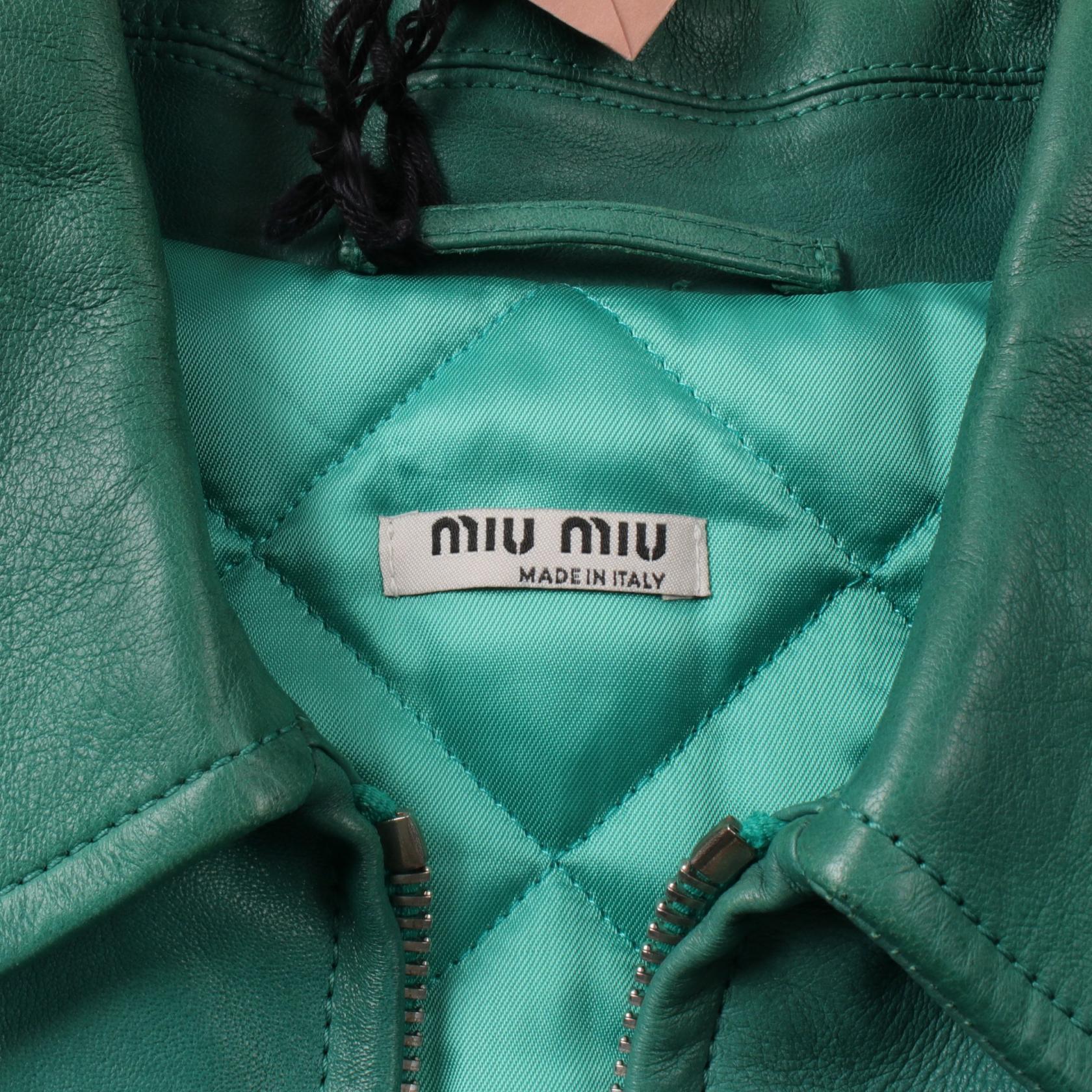 Miu Miu Lamb Leather Jacket Green