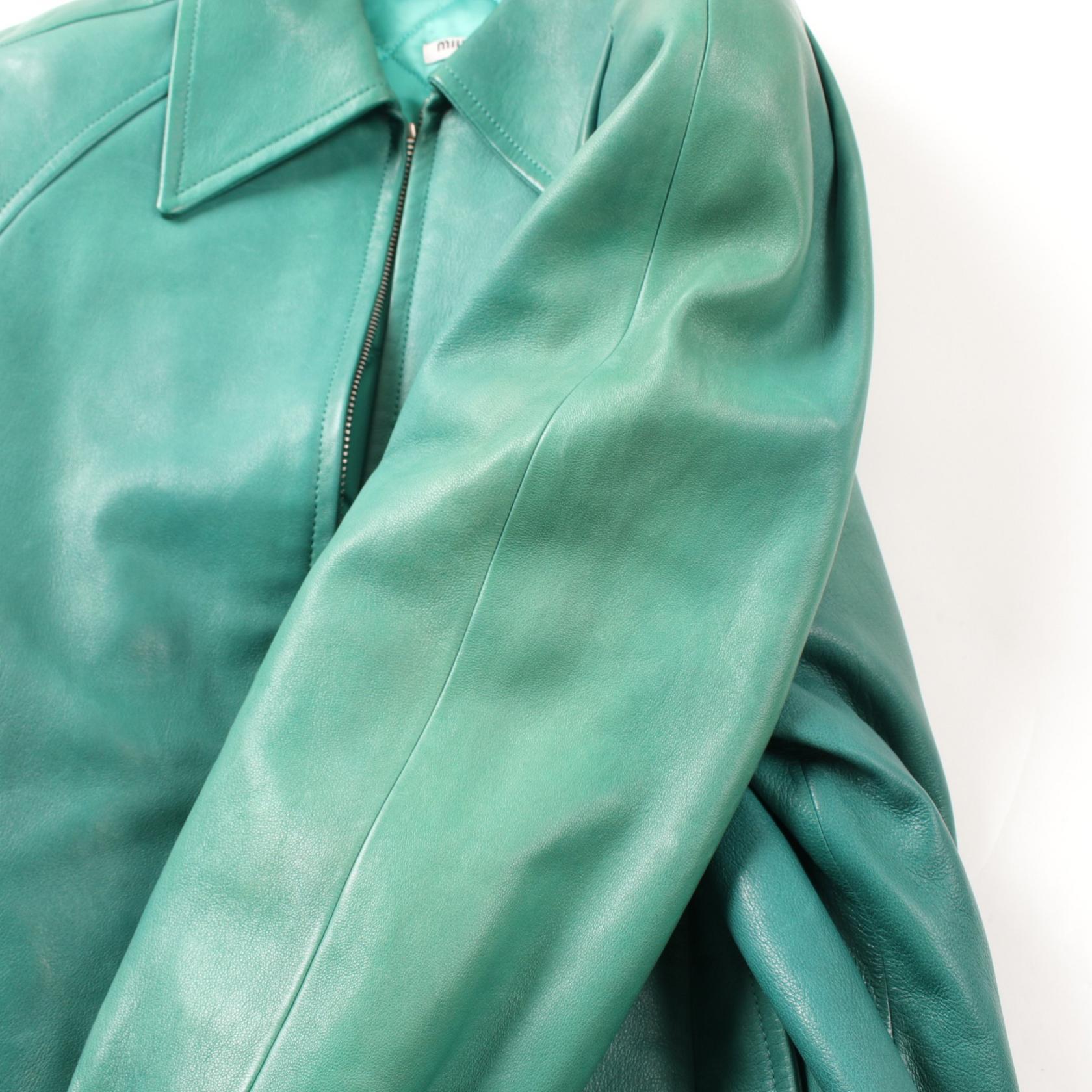 Miu Miu Lamb Leather Jacket Green