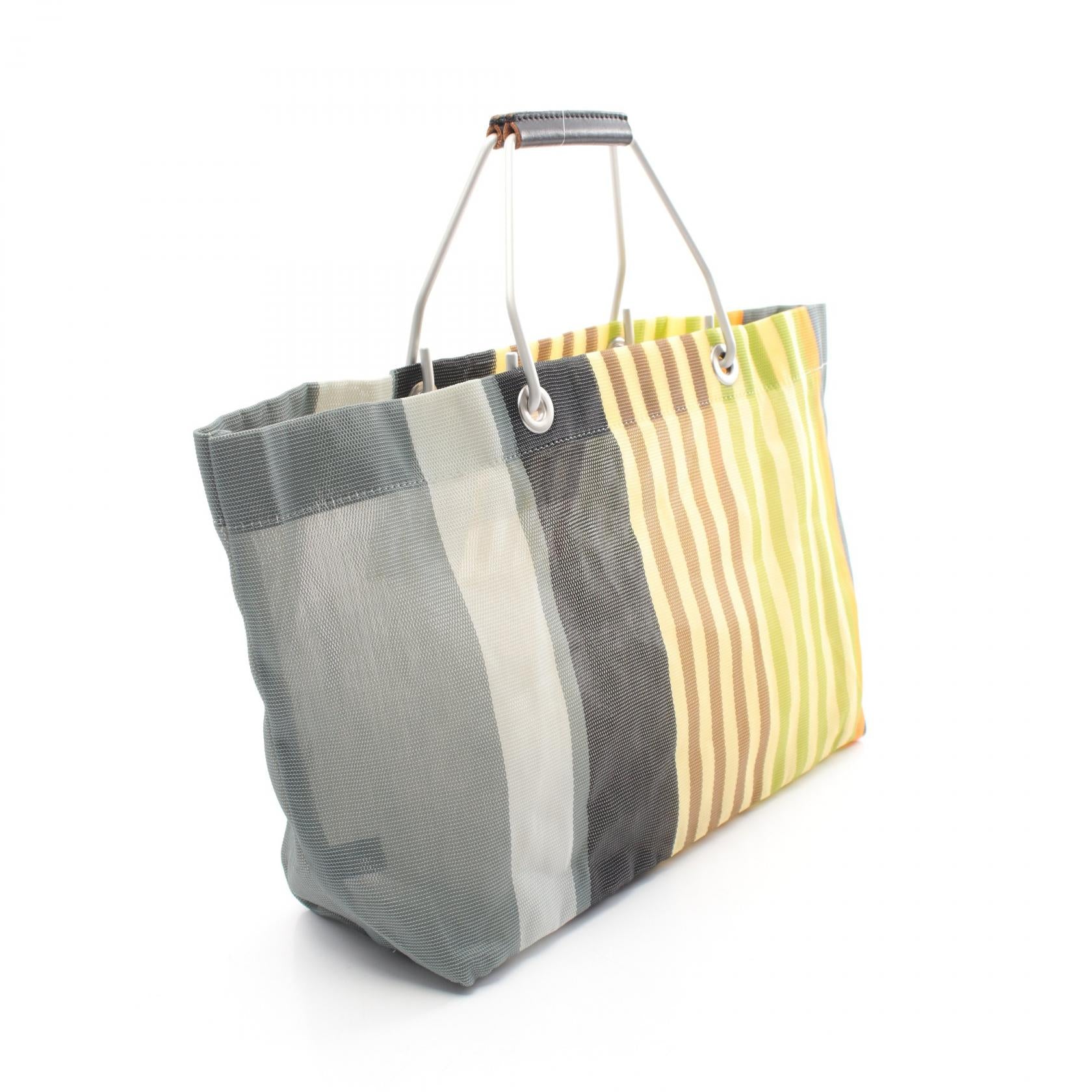 MARNI Flower Cafe Stripe Nylon Leather Tote Bag