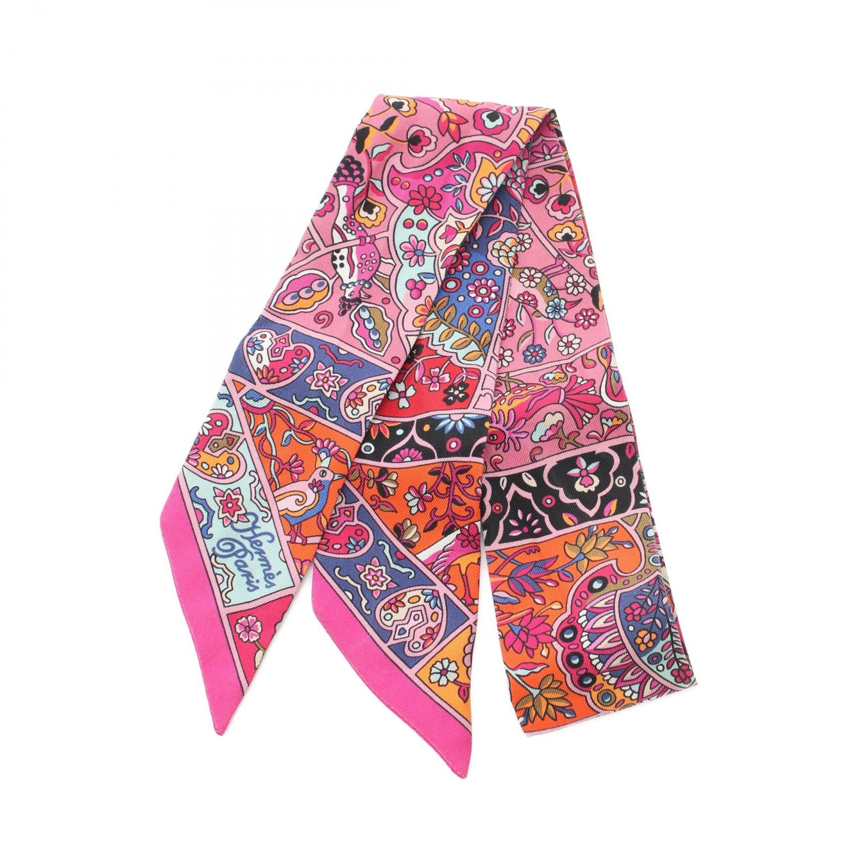 Hermes Silk Twilly Scarf Pink Multicolor