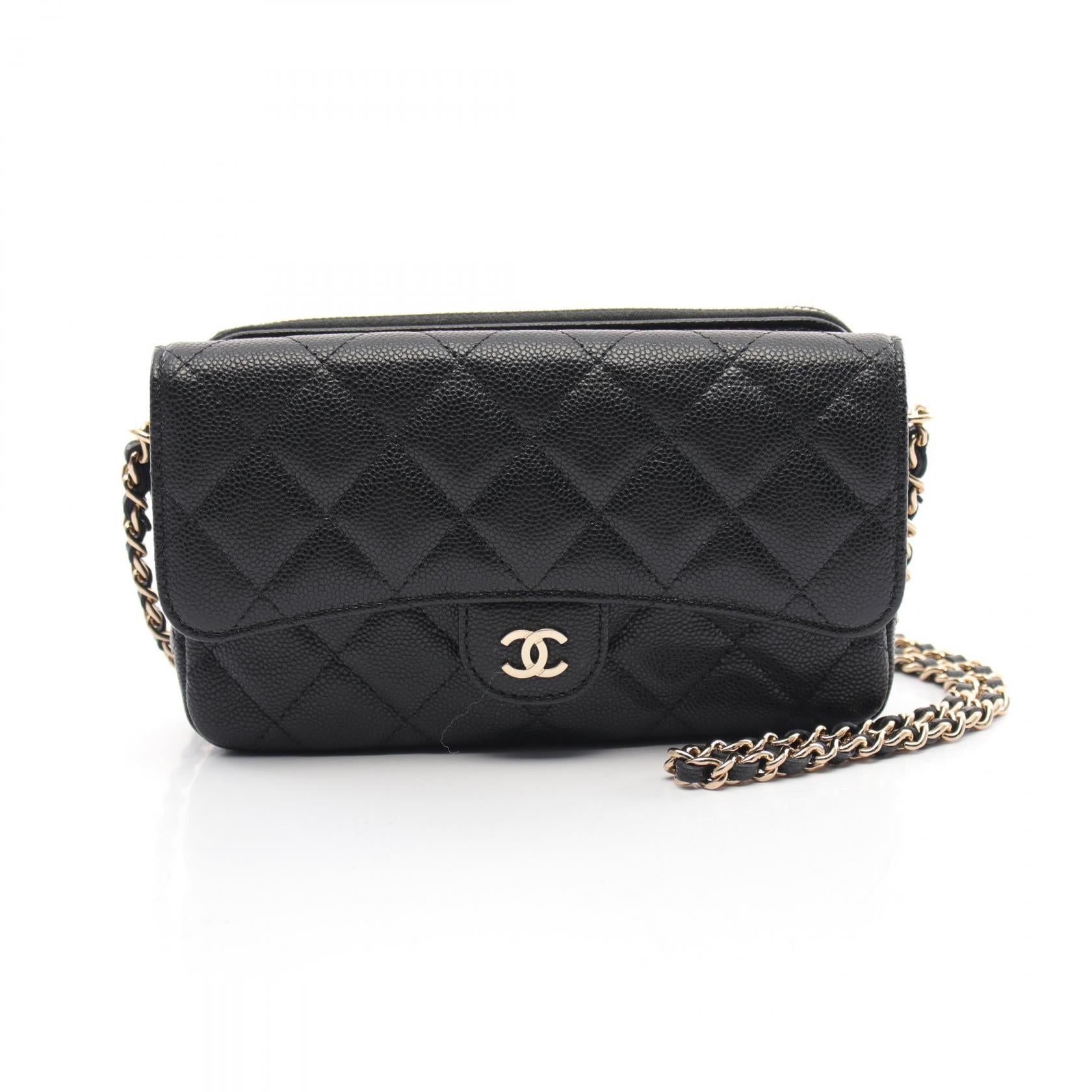 Chanel Caviar Skin Chain Phone Case Wallet Bag