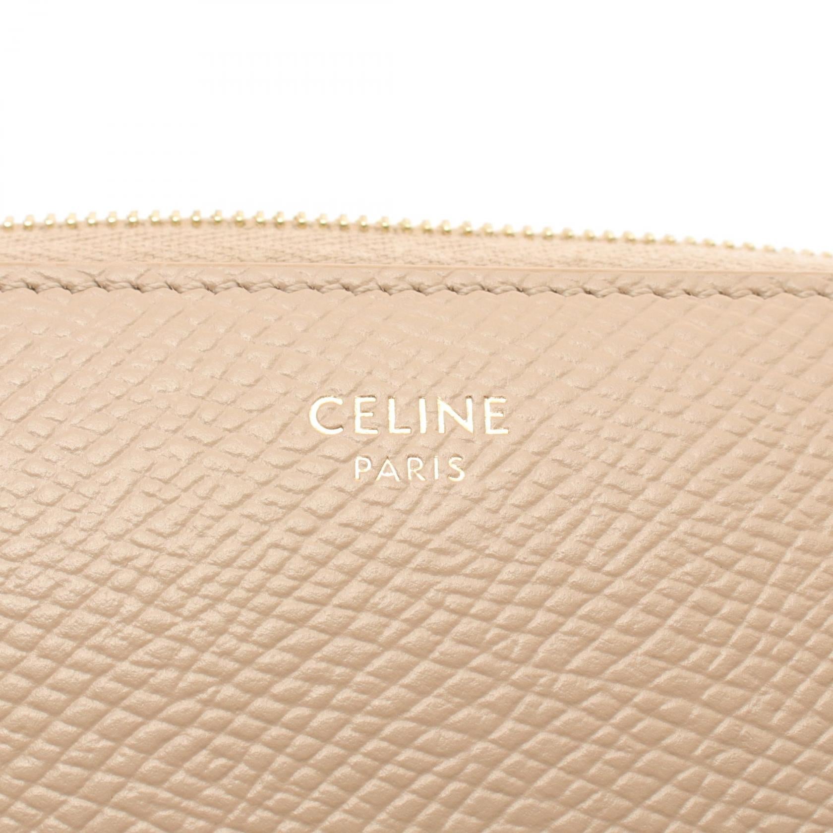 Celine Large Leather Zip Wallet Beige