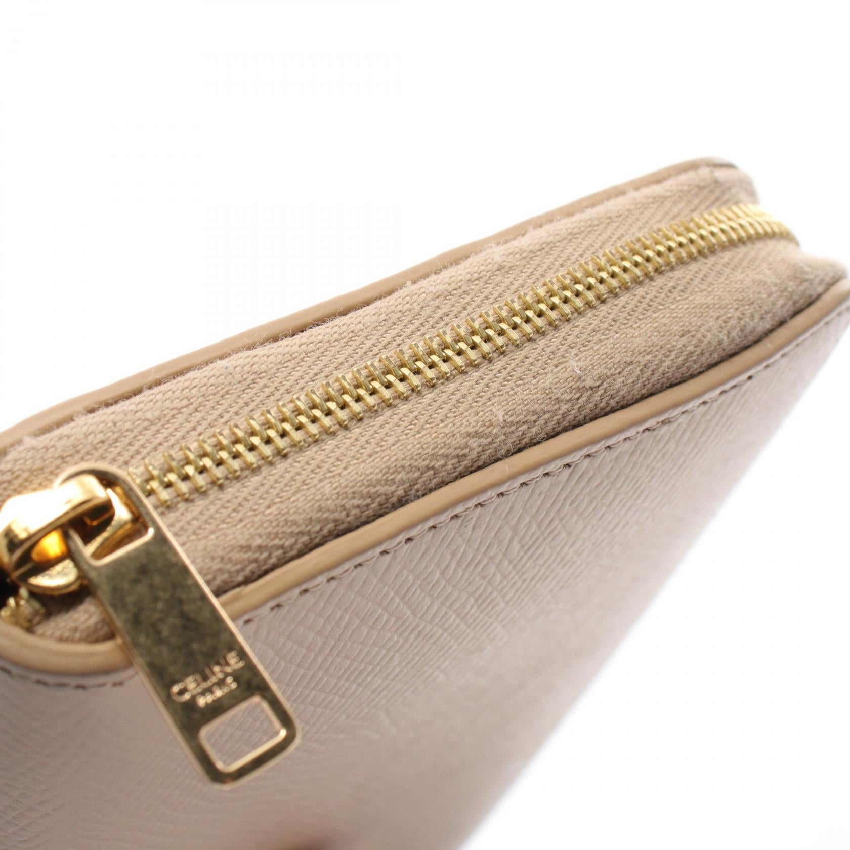 Celine Large Leather Zip Wallet Beige