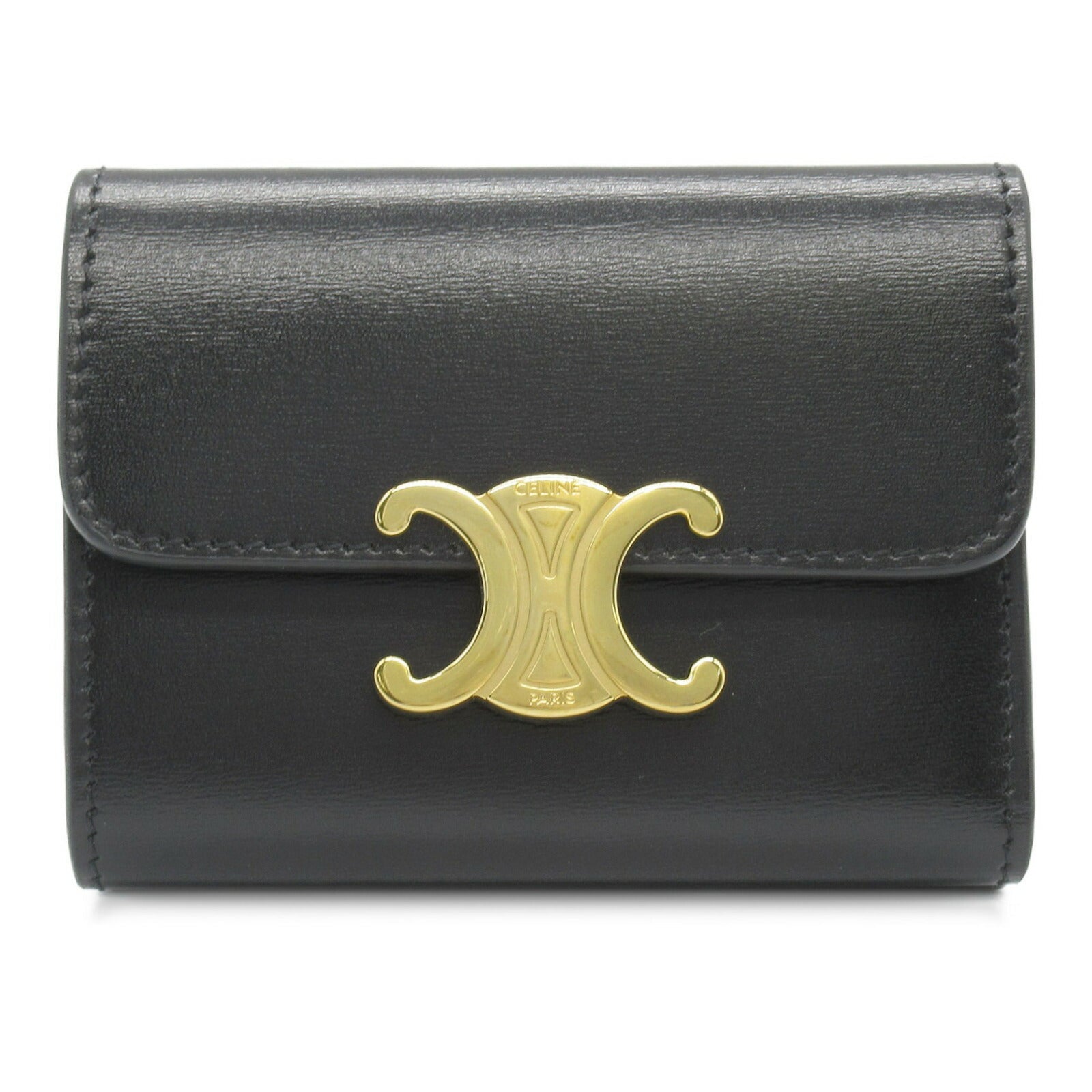 Celine Leather Triomphe Trifold Wallet Black