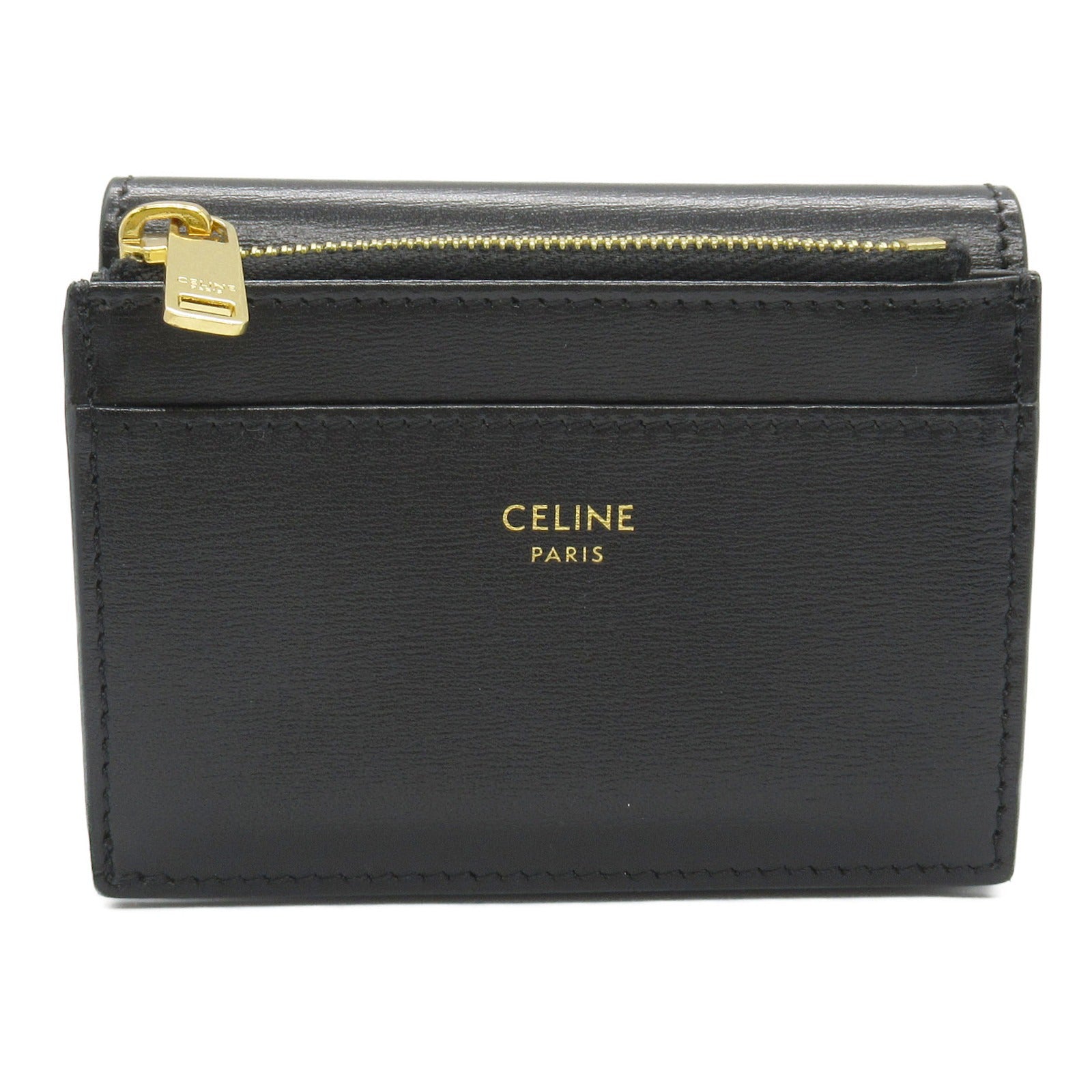 Celine Leather Triomphe Trifold Wallet Black