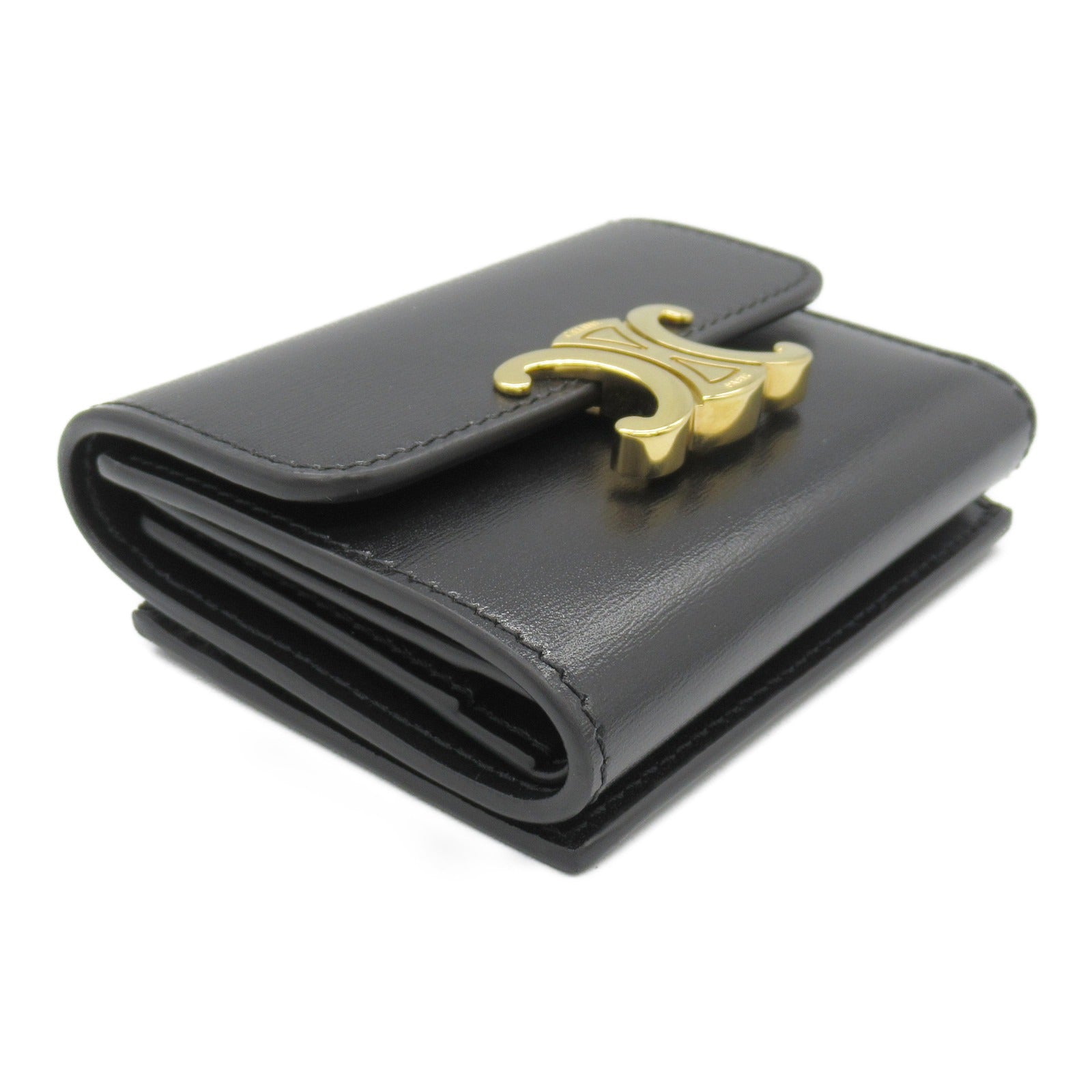 Celine Leather Triomphe Trifold Wallet Black