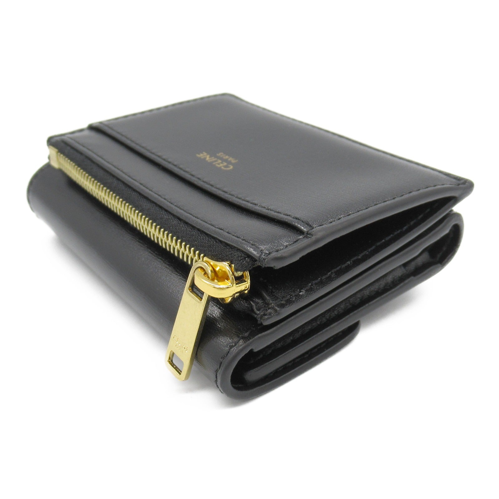 Celine Leather Triomphe Trifold Wallet Black