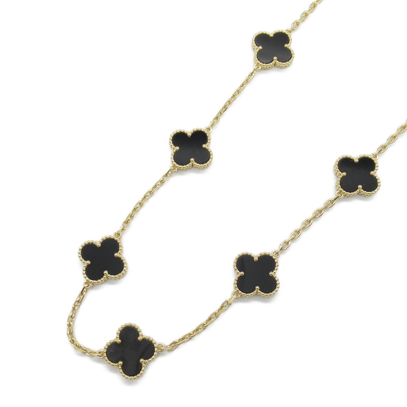 Van Cleef & Arpels Onyx K18 Yellow Gold Vintage Alhambra Necklace