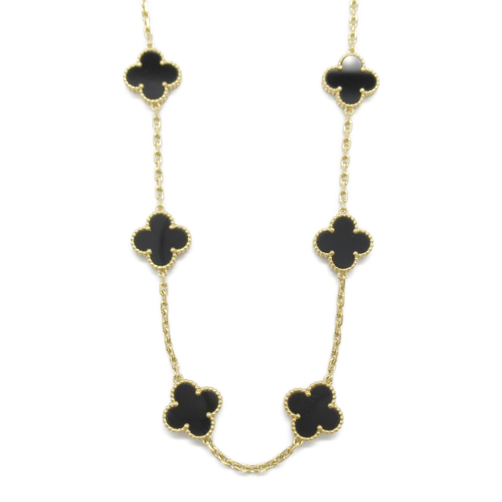 Van Cleef & Arpels Onyx K18 Yellow Gold Vintage Alhambra Necklace