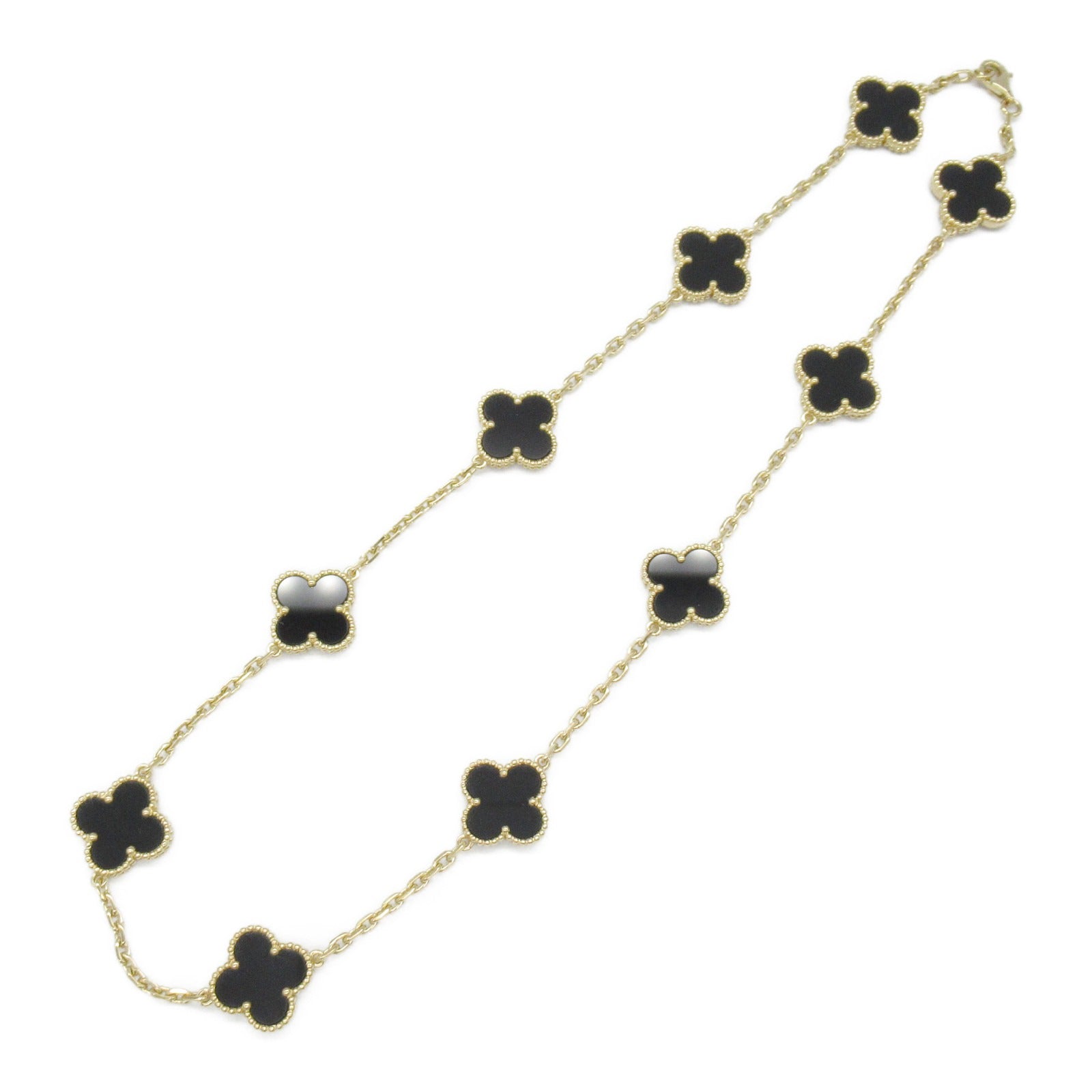 Van Cleef & Arpels Onyx K18 Yellow Gold Vintage Alhambra Necklace