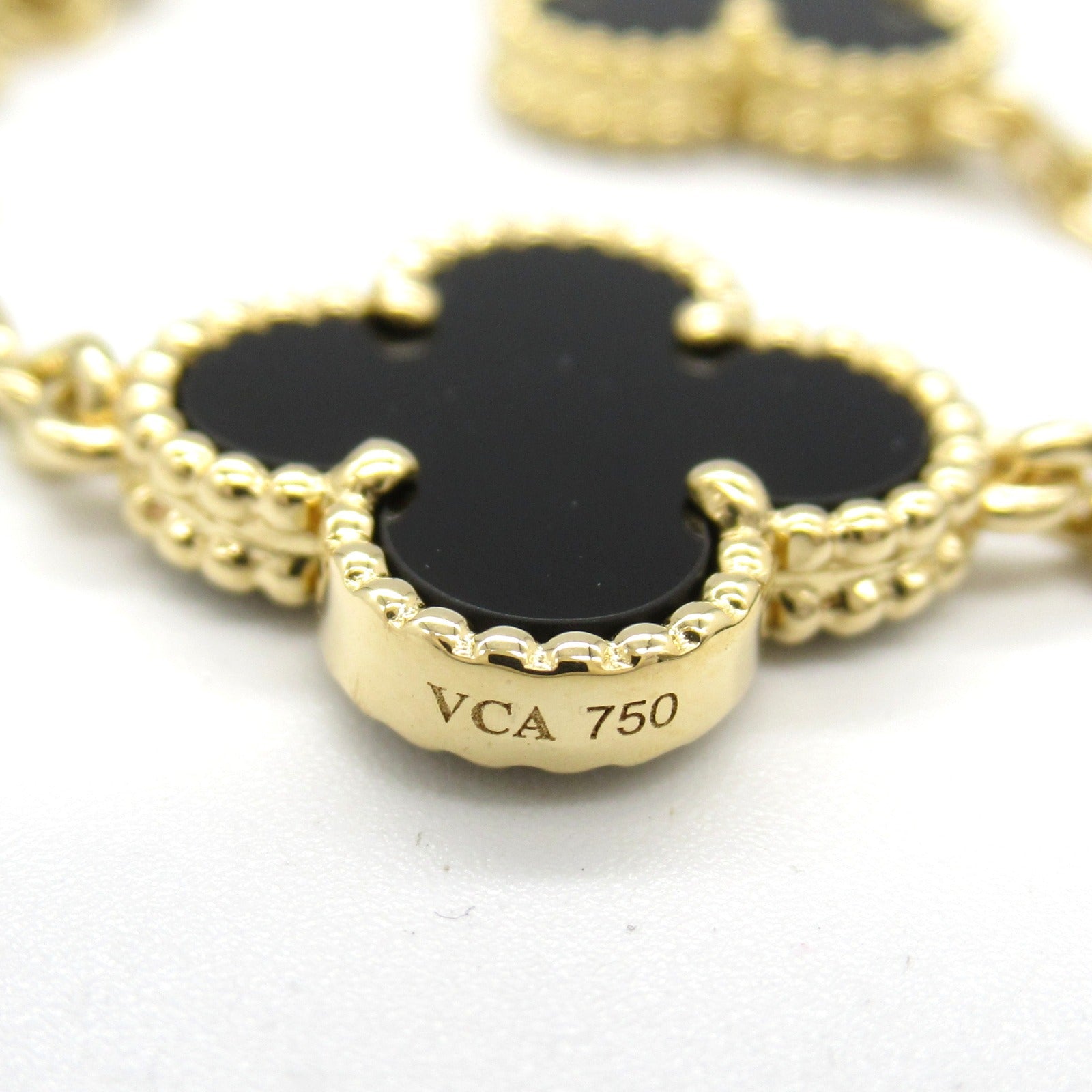 Van Cleef & Arpels Onyx K18 Yellow Gold Vintage Alhambra Necklace