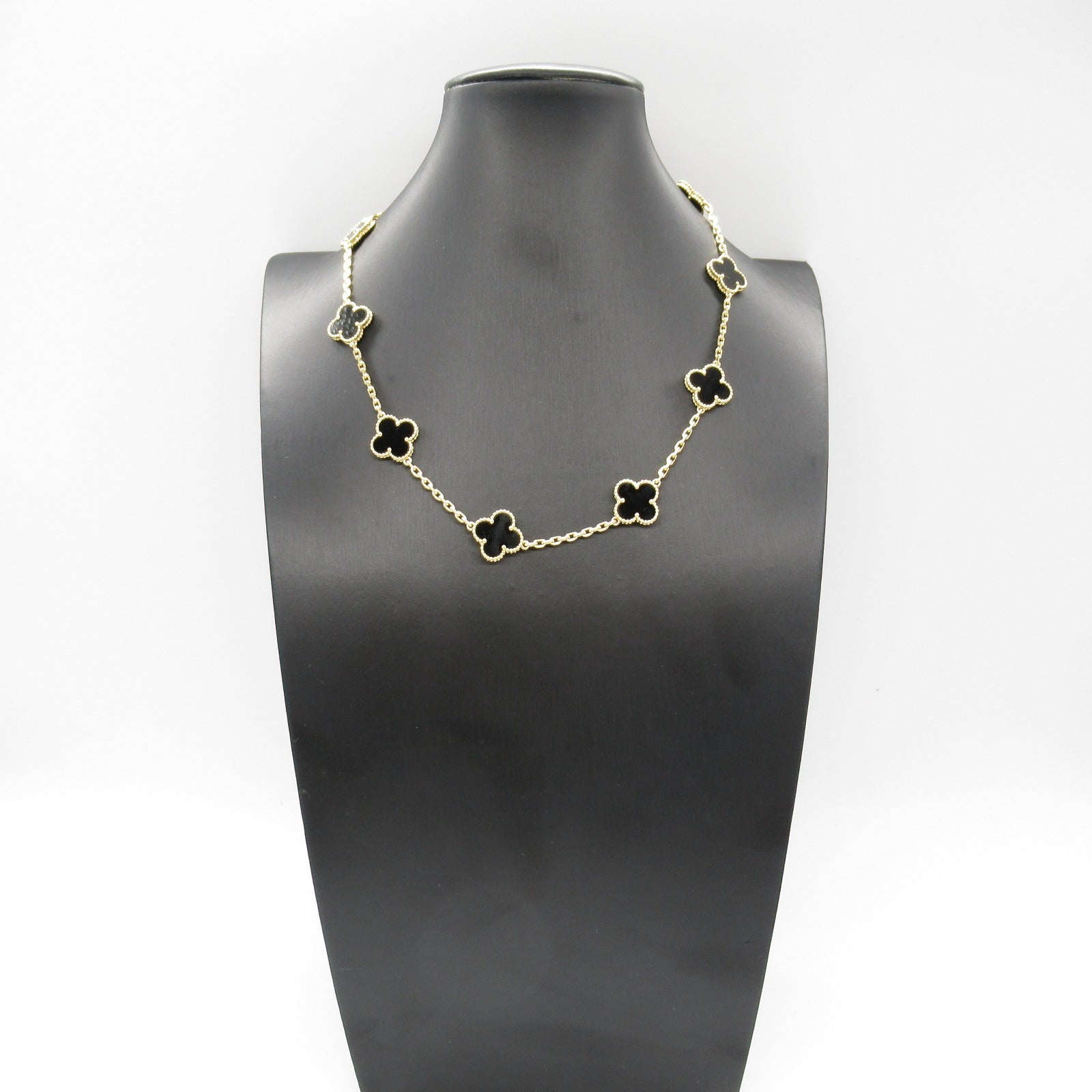 Van Cleef & Arpels Onyx K18 Yellow Gold Vintage Alhambra Necklace