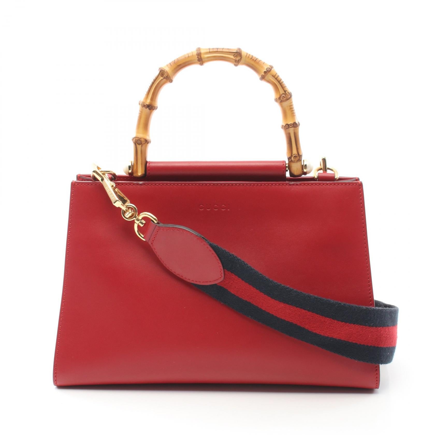 Gucci Bamboo Leather Handbag Red 459076