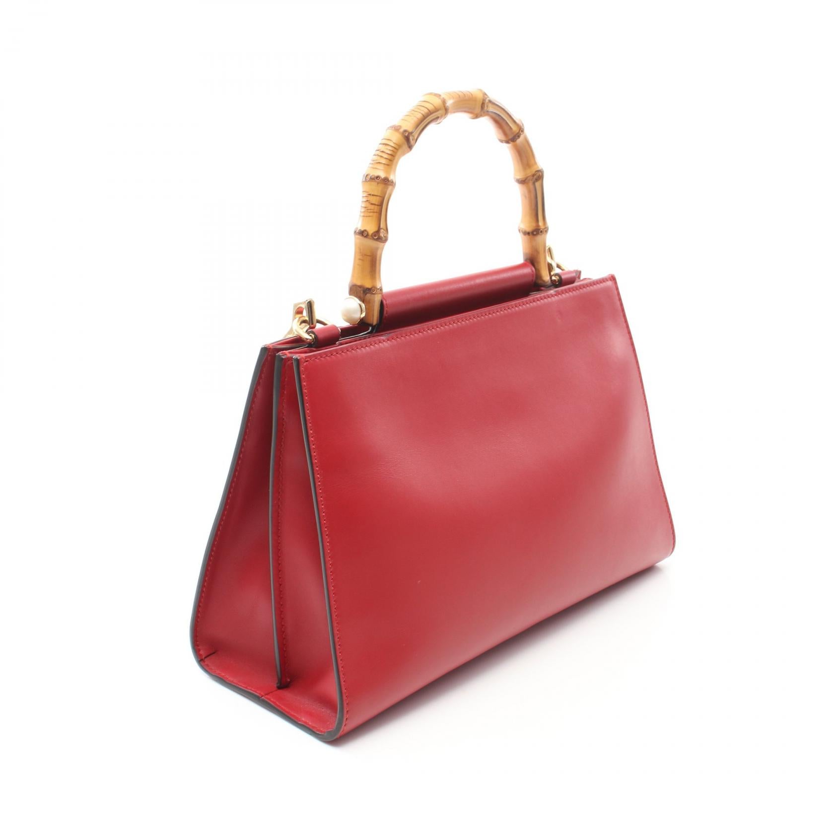 Gucci Bamboo Leather Handbag Red 459076