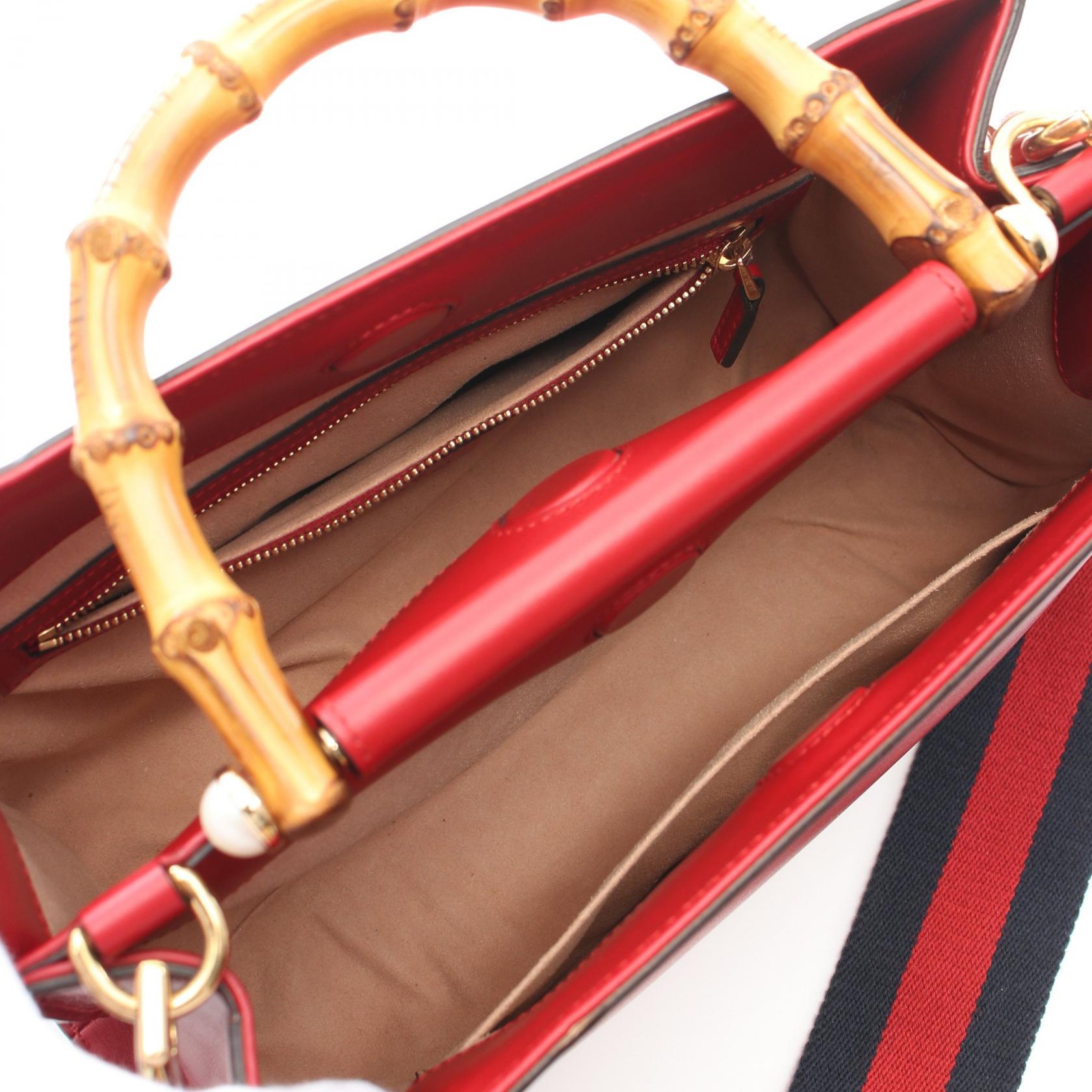 Gucci Bamboo Leather Handbag Red 459076